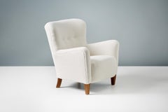 Pair of Custom Made White Boucle Ryo Lounge Chairs