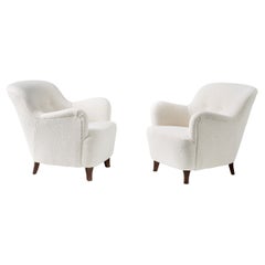 Pair of Custom Made White Boucle Lounge Chairs