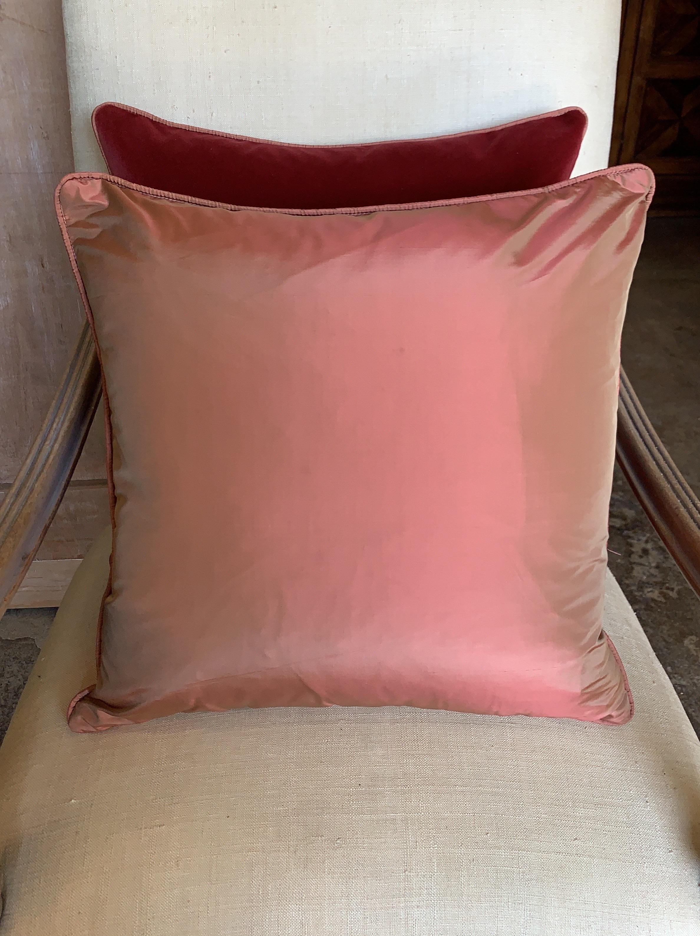 Chenille Applied Velvet Pillows Peachy pink vintage chenille pillow