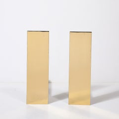 Pair of Custom Mid-Century Modernist Style Polished Brass Rectangular Andirons