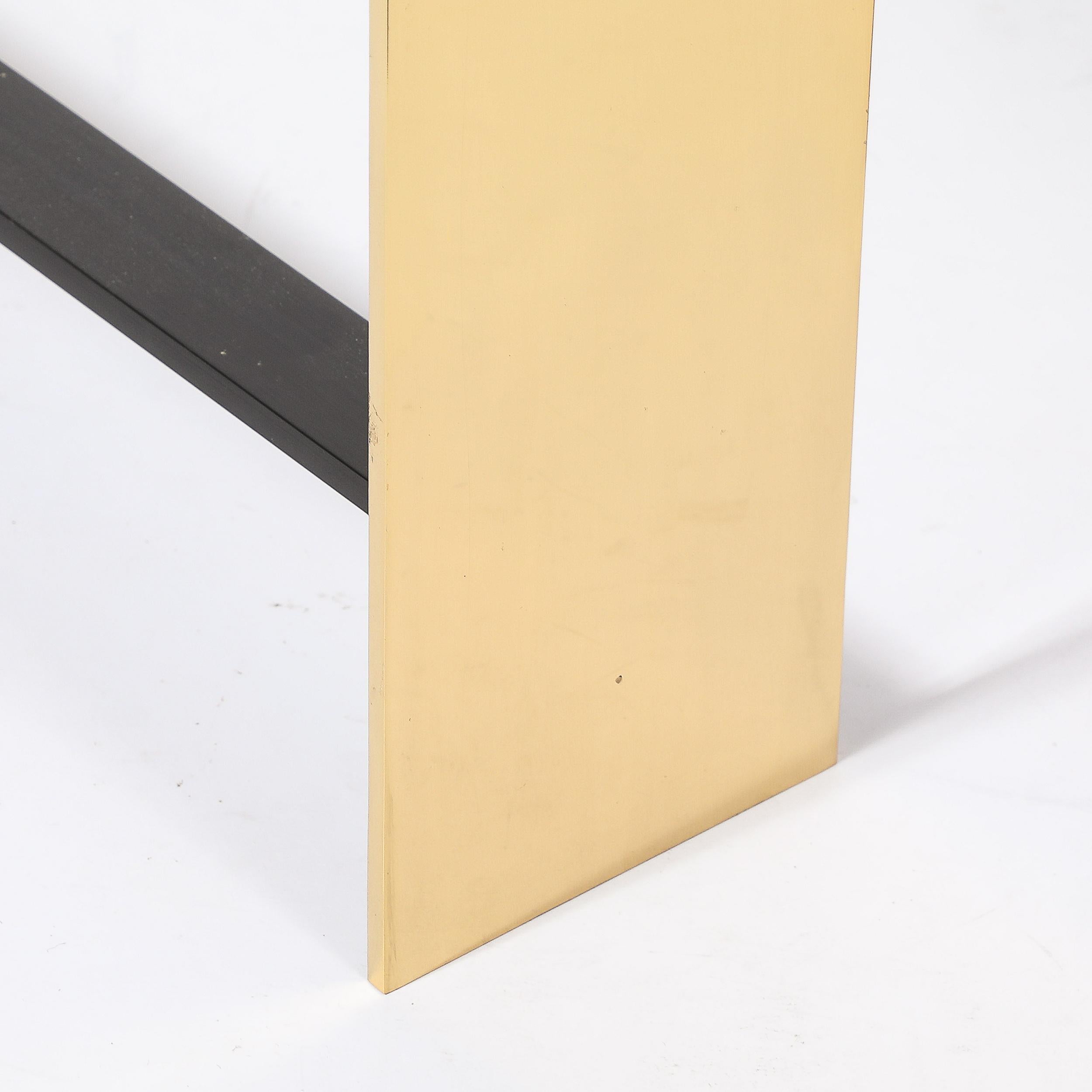 American Pair of Custom Mid-Century Modernist Style Polished Brass Rectangular Andirons For Sale