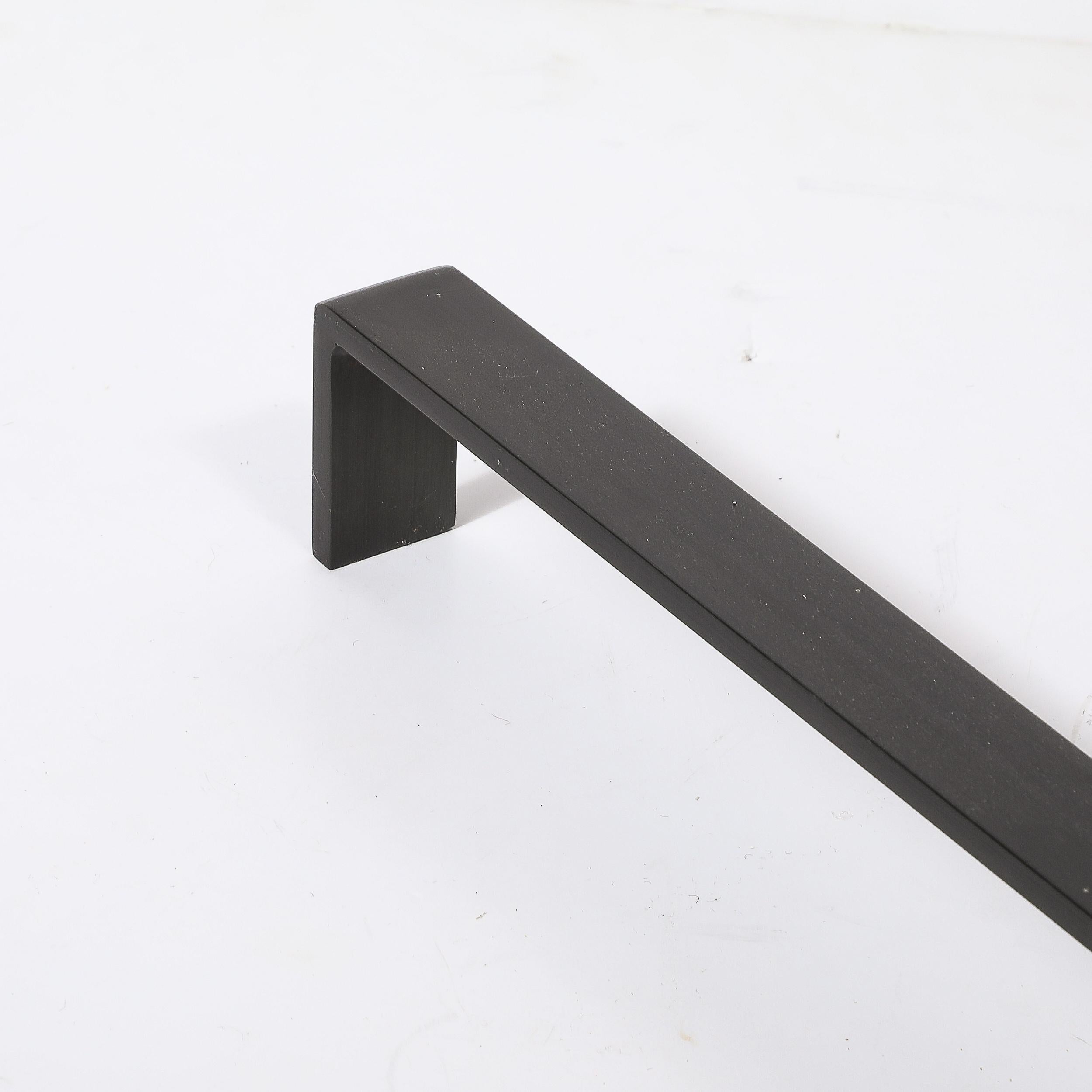 Pair of Custom Mid-Century Modernist Style Polished Brass Rectangular Andirons For Sale 3