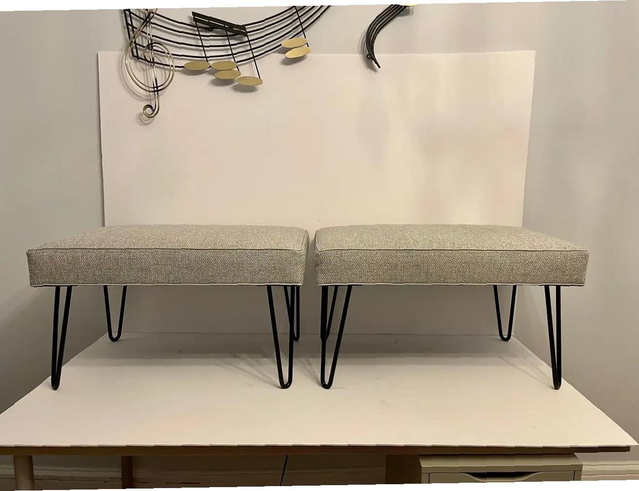 Pair of Custom Mid Century Style Hairpin Leg Benches For Sale 4