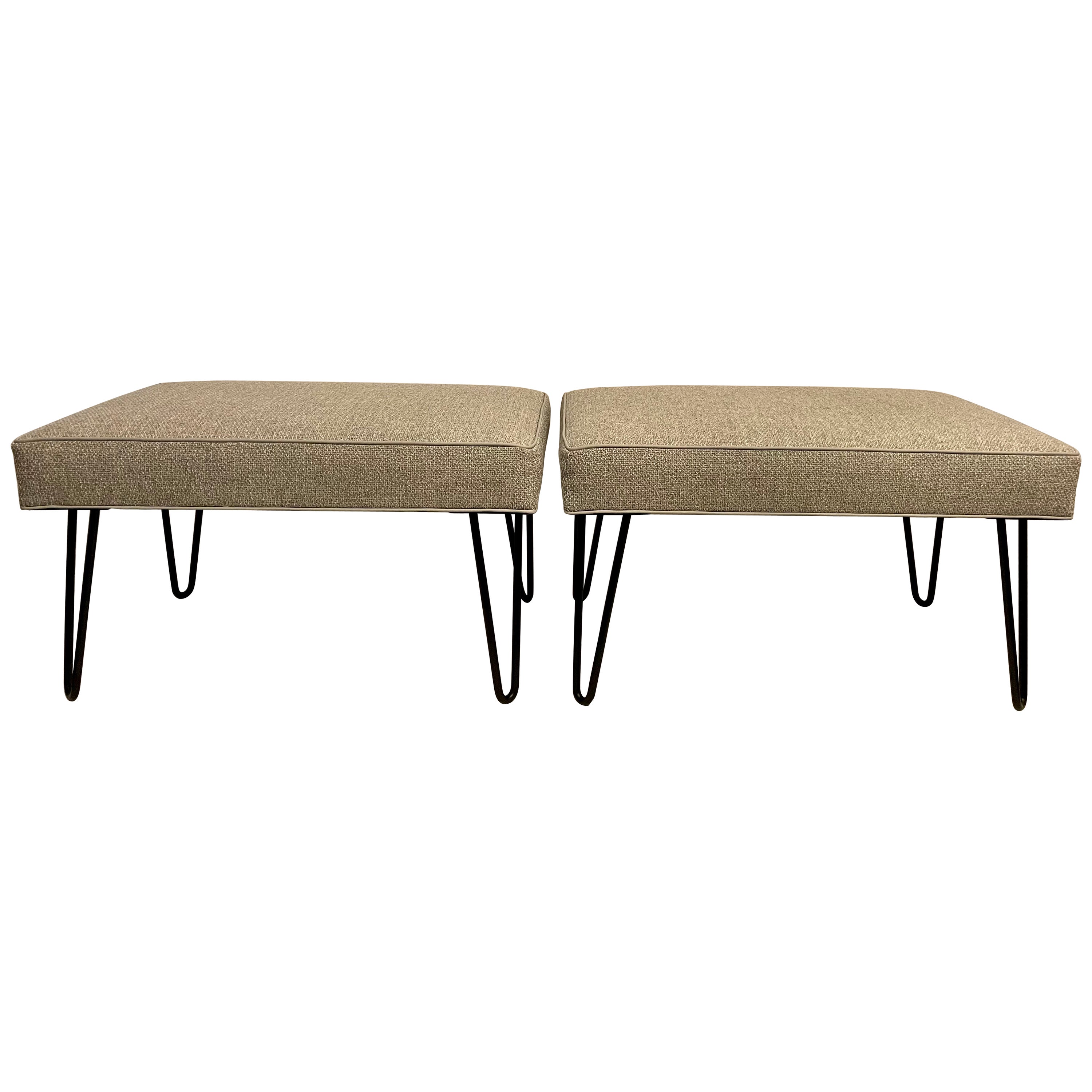 Pair of Custom Mid Century Style Hairpin Leg Benches
