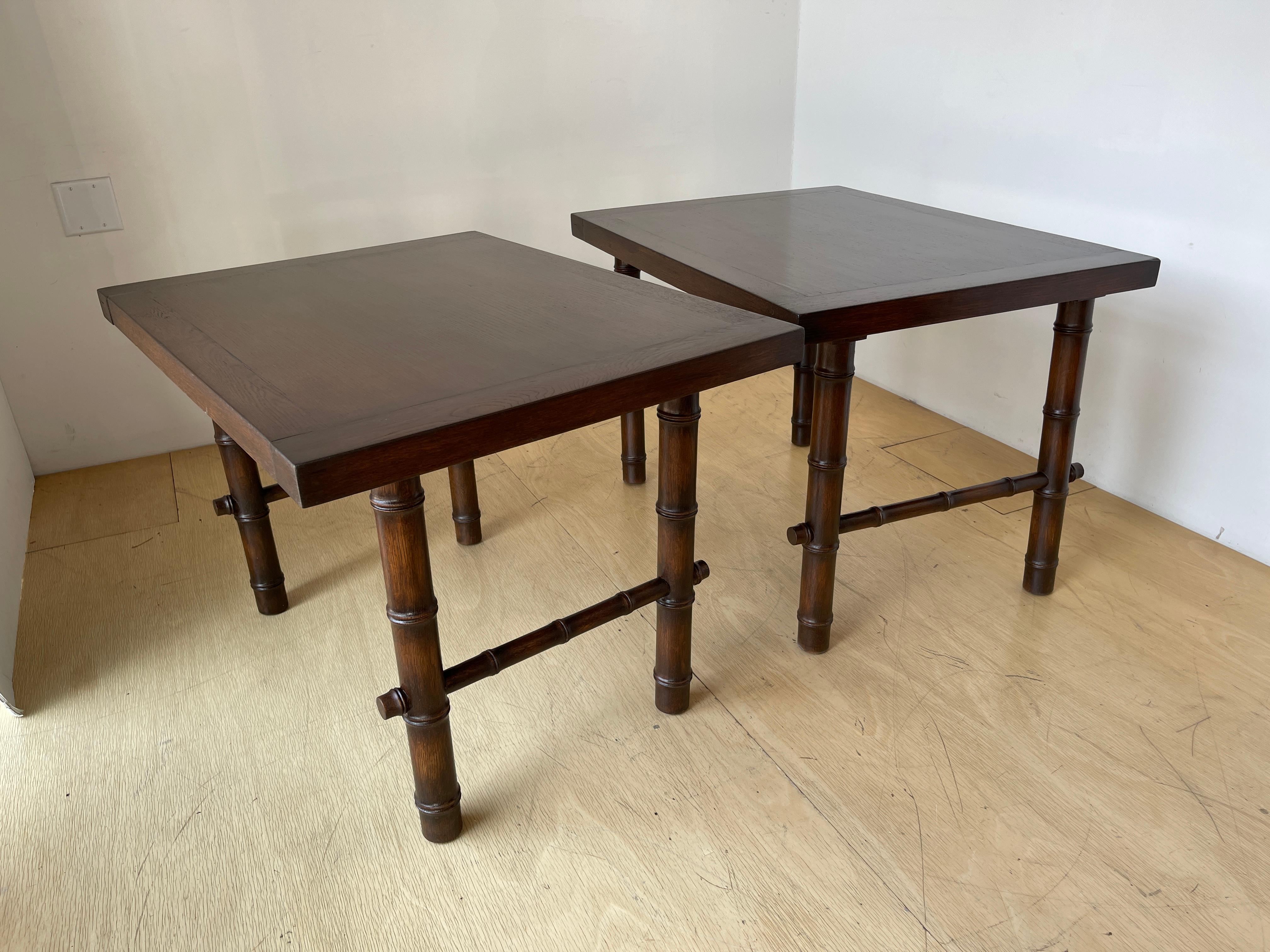 Hand-Carved Pair of Custom Mid Century End Tables For Sale