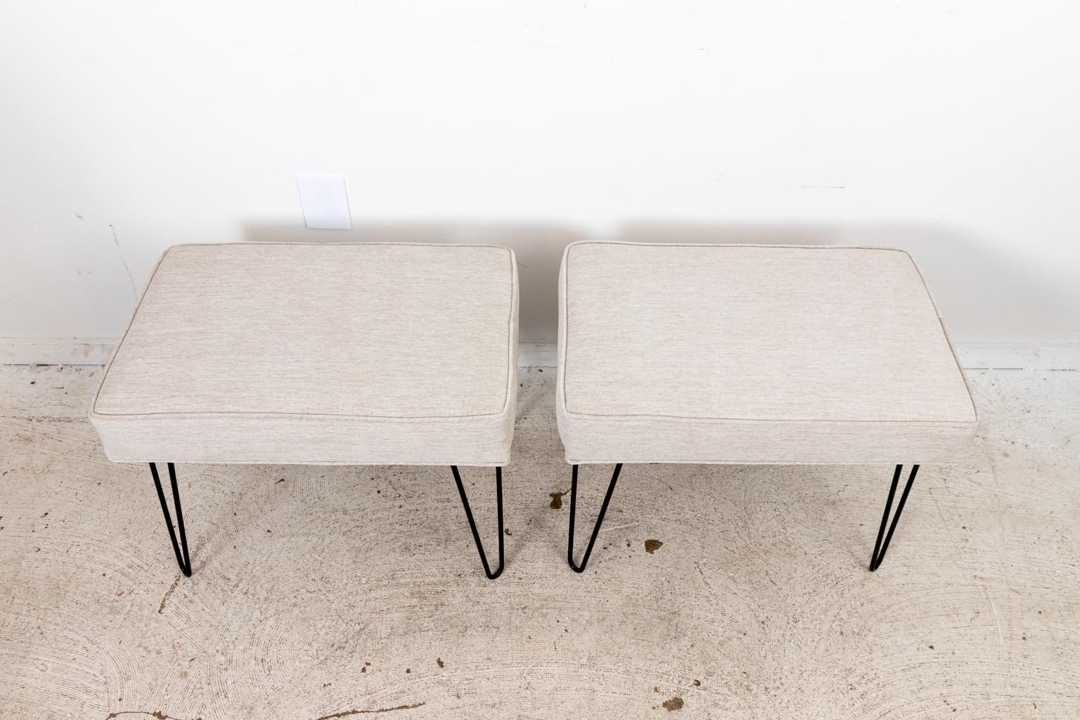 Painted Pair of Custom Midcentury Style Hairpin Leg Benches For Sale