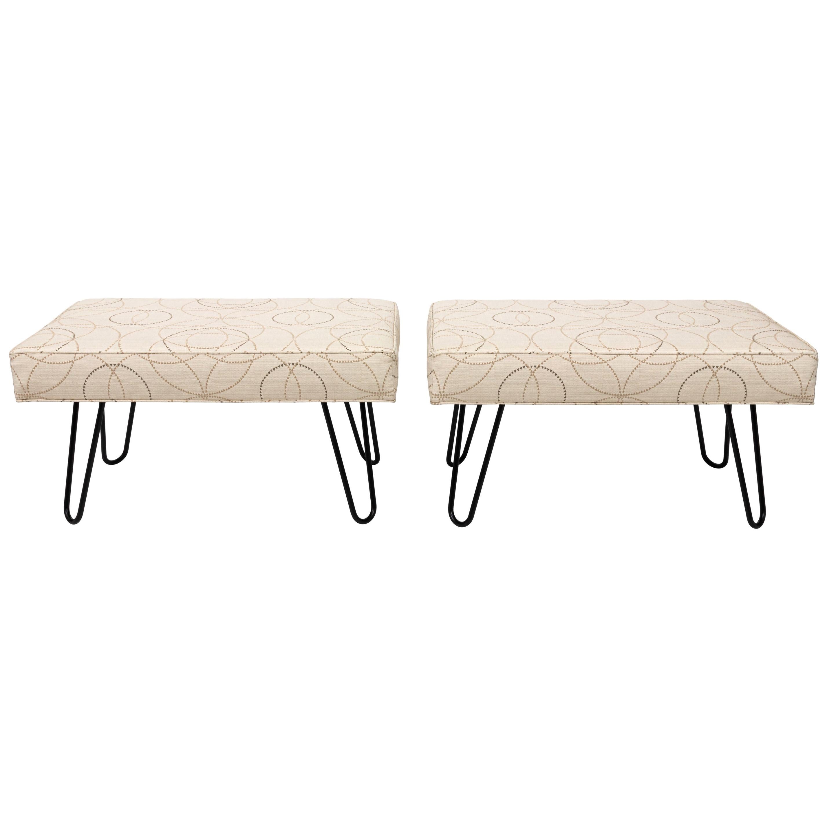 Pair of Custom Midcentury Style Hairpin Leg Benches