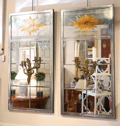 Pair of Custom Mirrors Gilded Medallion with Sconces