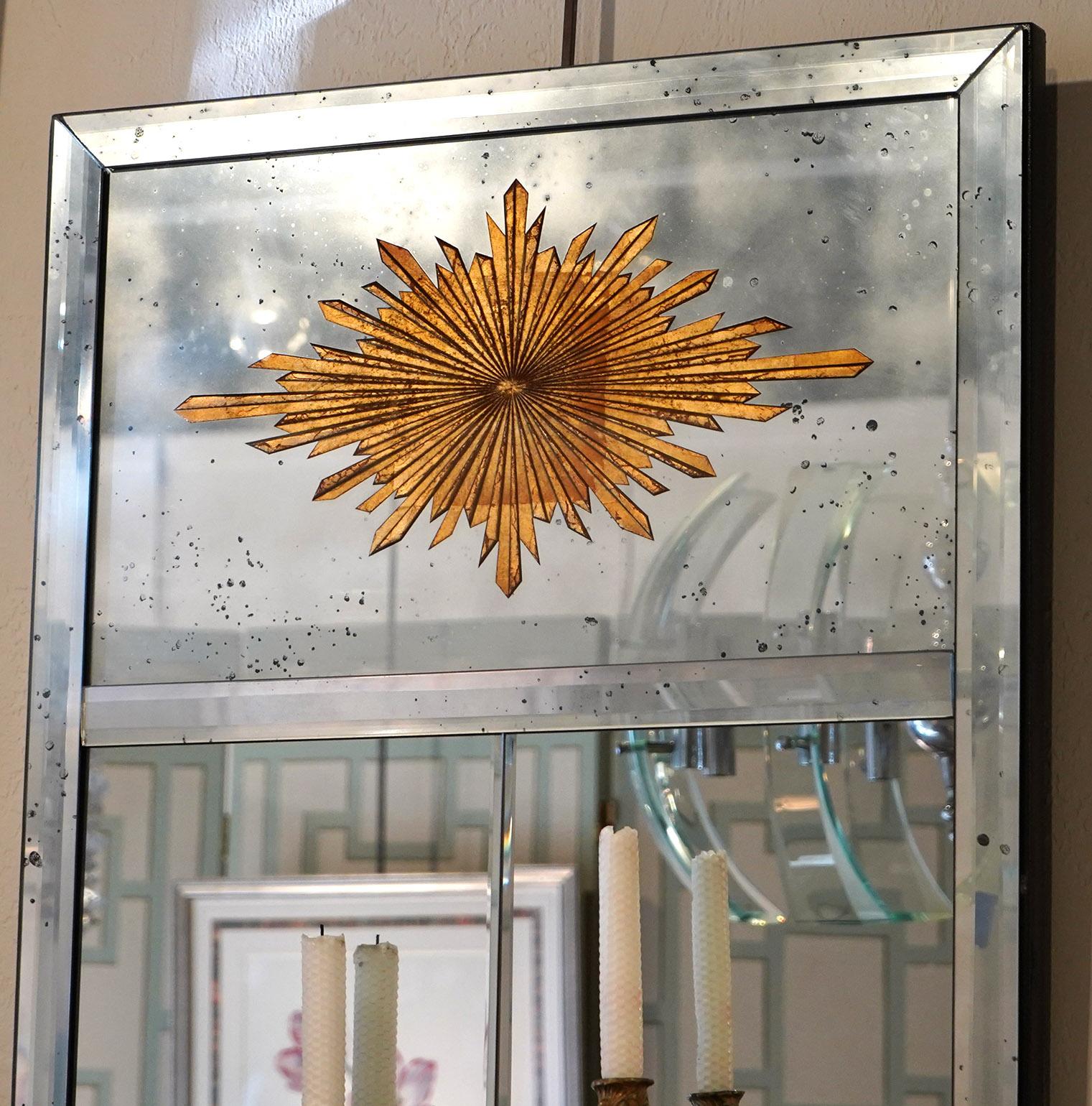 Pair of Custom Mirrors Gilded Medallion with Sconces In Good Condition For Sale In Ft. Lauderdale, FL