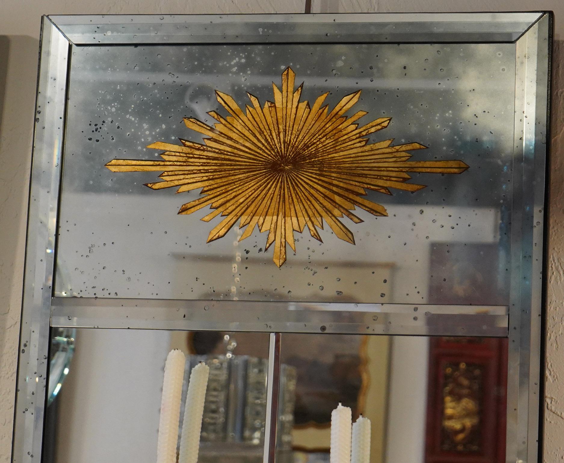 20th Century Pair of Custom Mirrors Gilded Medallion with Sconces For Sale