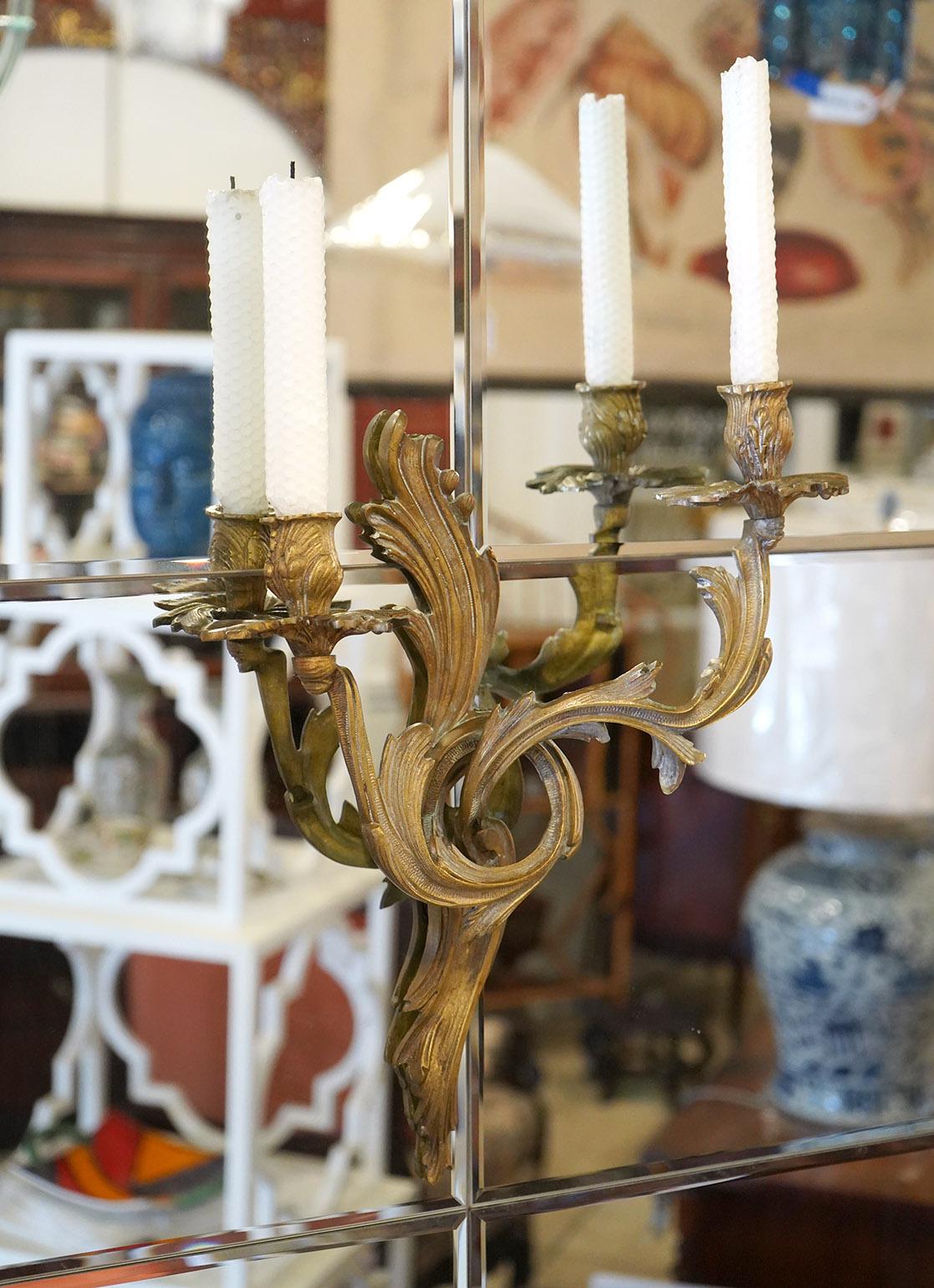 Pair of Custom Mirrors Gilded Medallion with Sconces For Sale 1