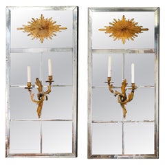 Pair of Custom Mirrors Gilded Medallion with Sconces