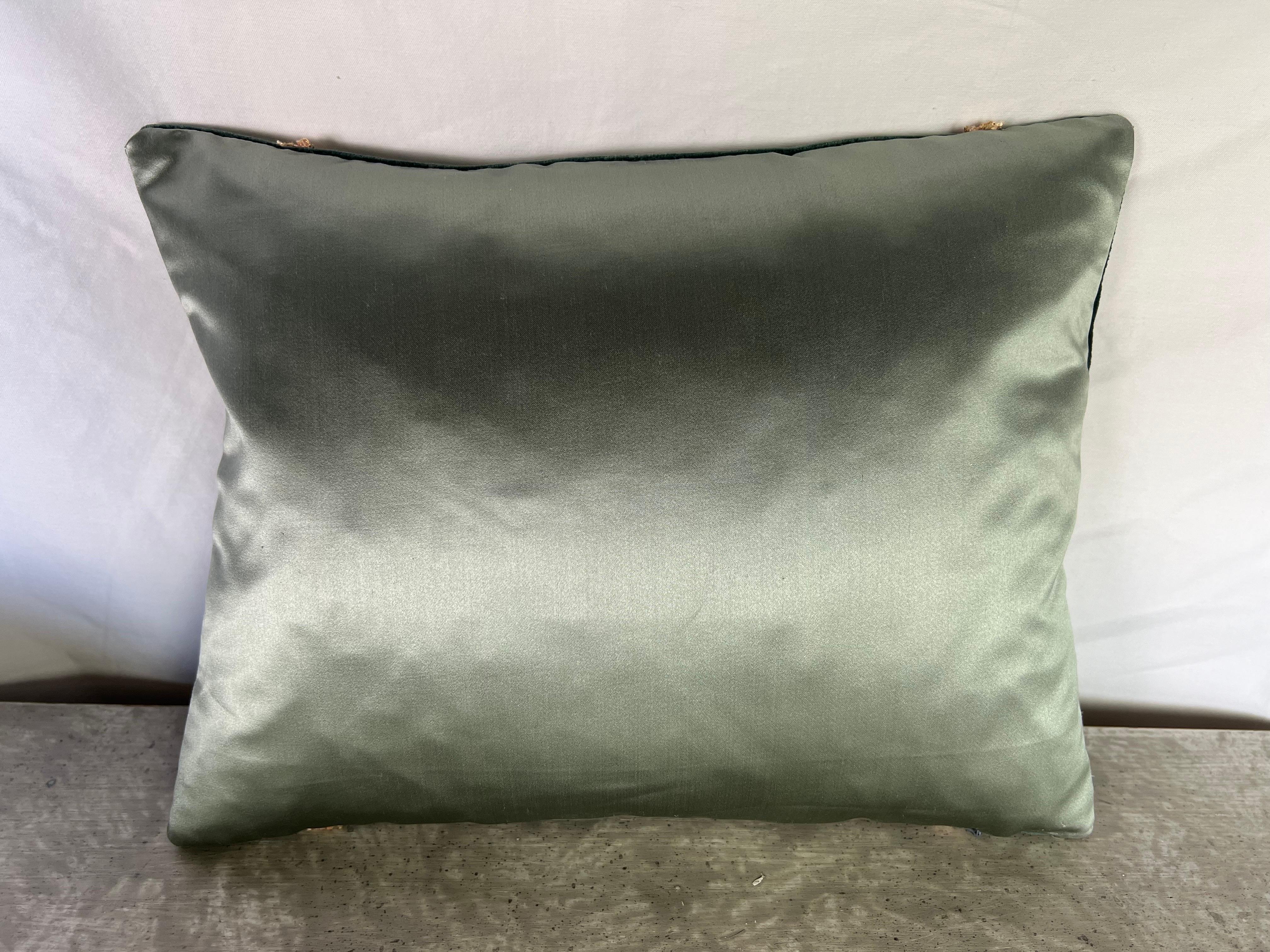 Contemporary Pair of Custom MLA Appliquéd Teal Velvet Pillows For Sale