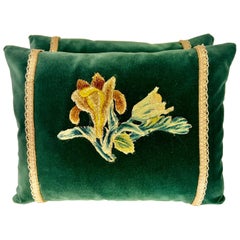 Pair of Custom MLA Appliquéd Teal Velvet Pillows