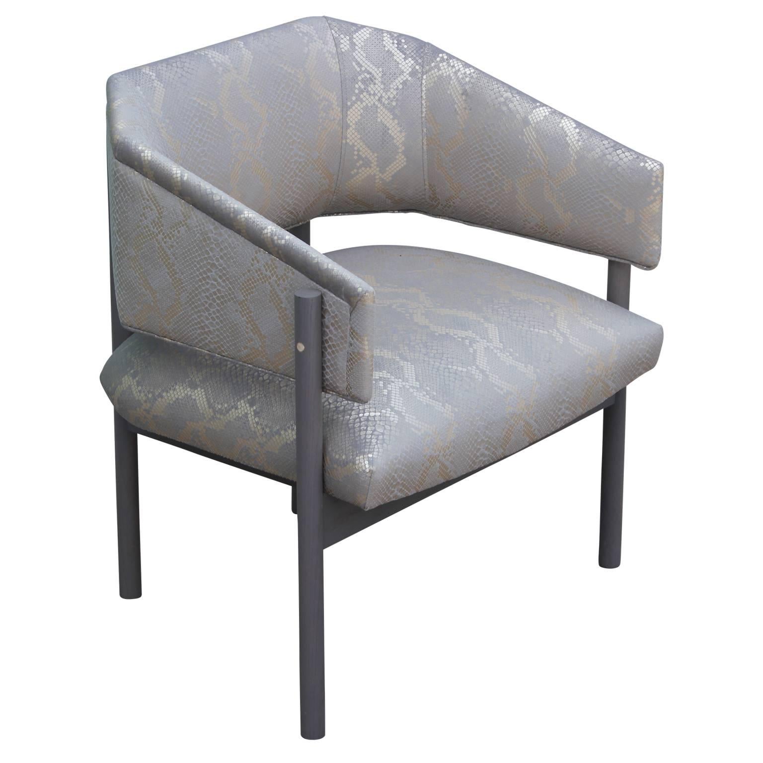 Pair of Custom Modern Lounge Gray Lounge Chairs Python In Excellent Condition In Houston, TX