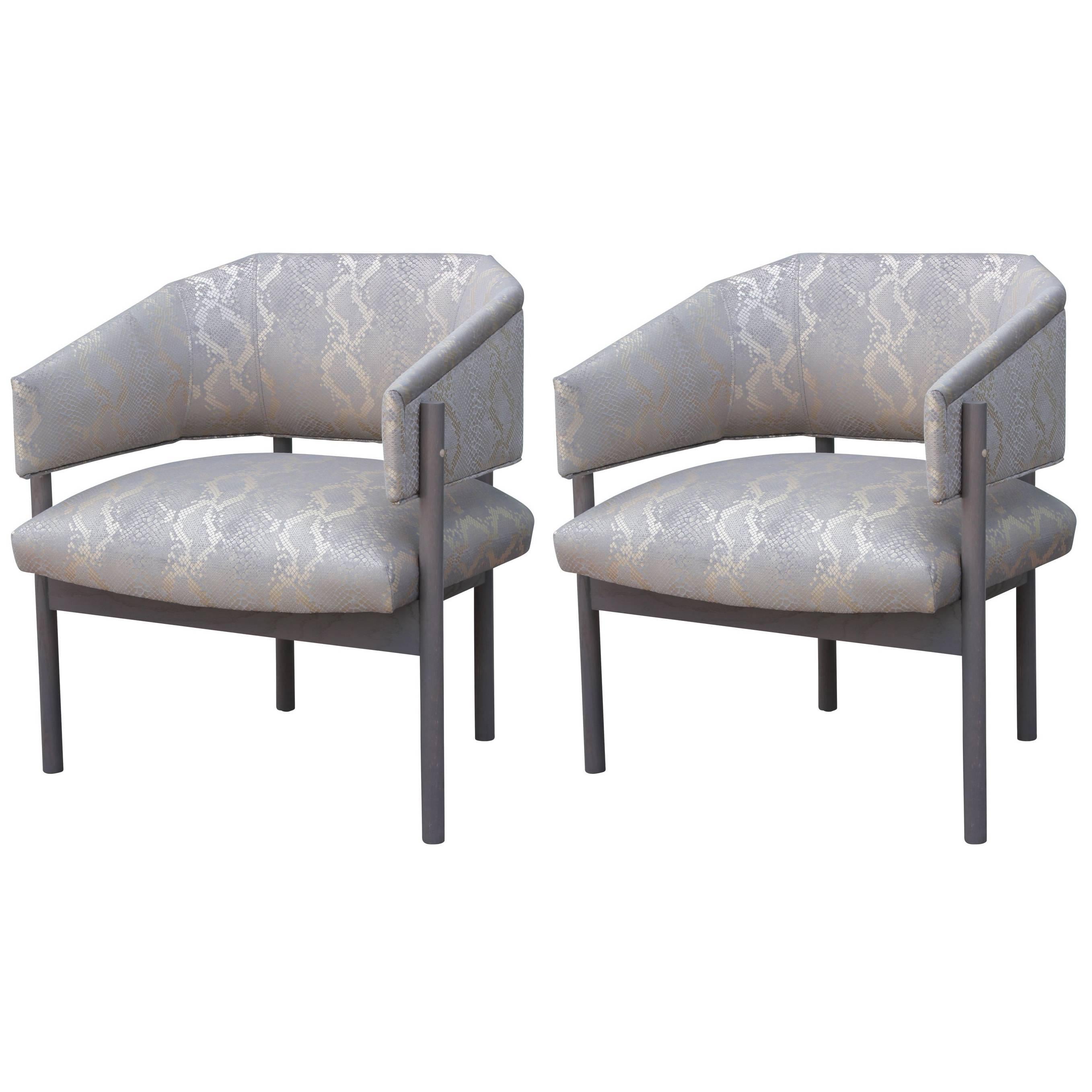 Pair of Custom Modern Lounge Gray Lounge Chairs Python