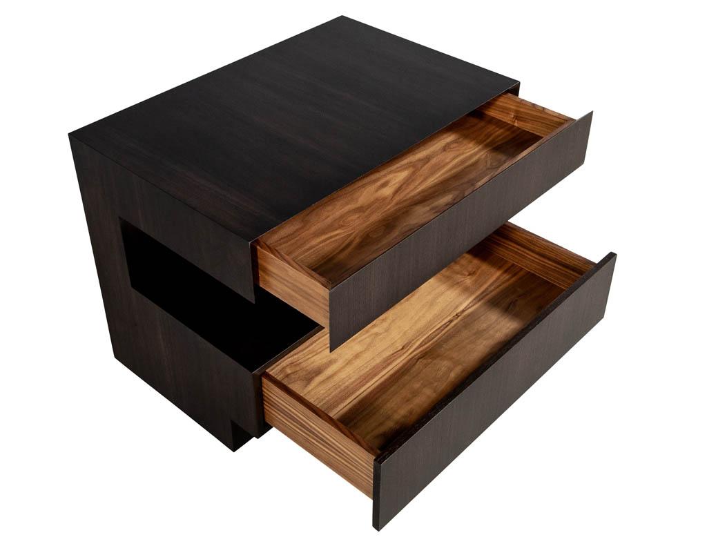 Pair of Custom Modern Walnut End Tables by Carrocel In New Condition In North York, ON