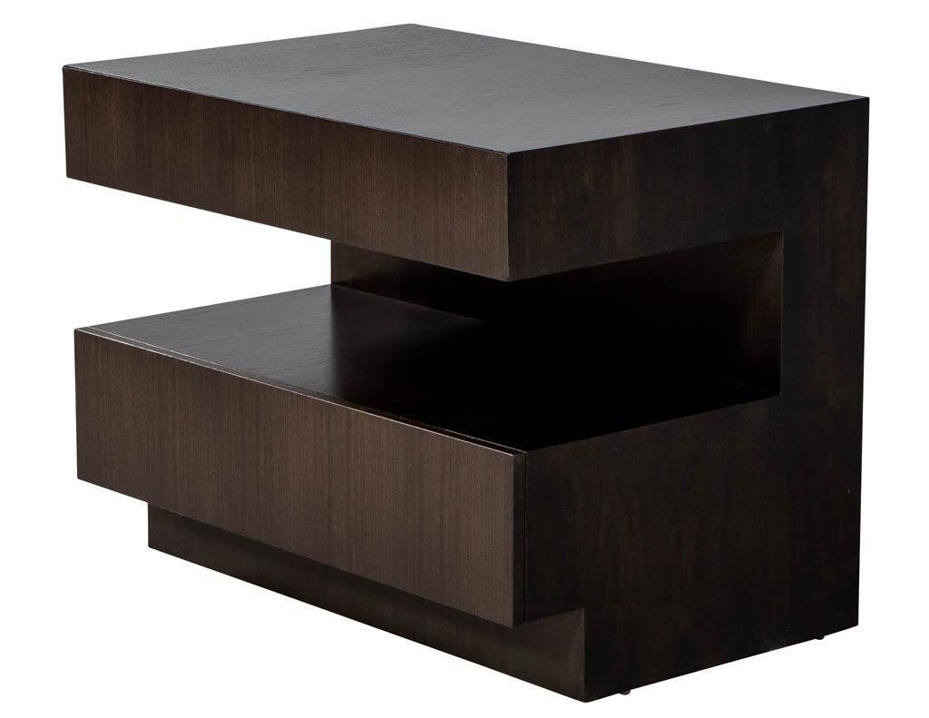Pair of Custom Modern Walnut End Tables by Carrocel For Sale 1