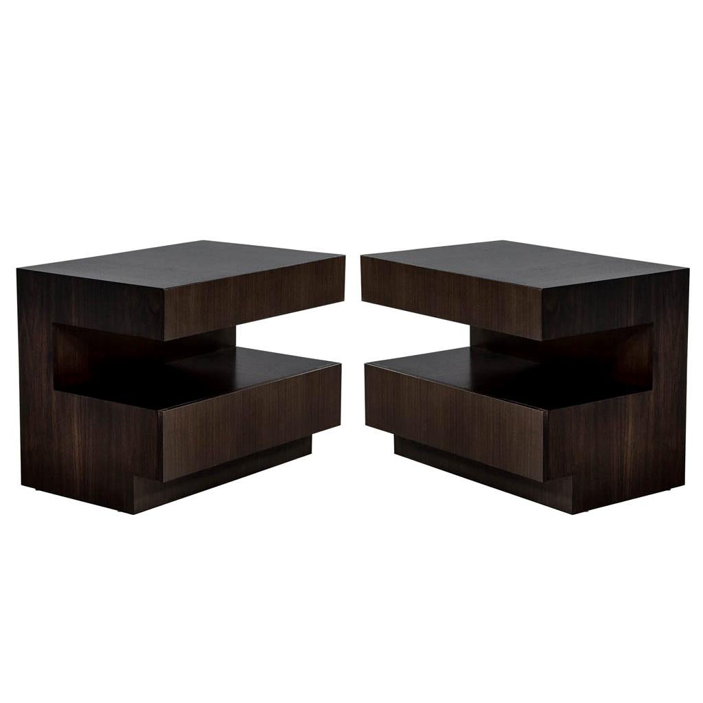 Pair of Custom Modern Walnut End Tables by Carrocel For Sale