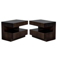 Pair of Custom Modern Walnut End Tables by Carrocel