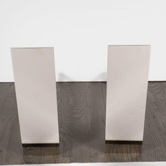 Pair of Custom Modernist Minimalist Polished Nickel Rectangular Andirons