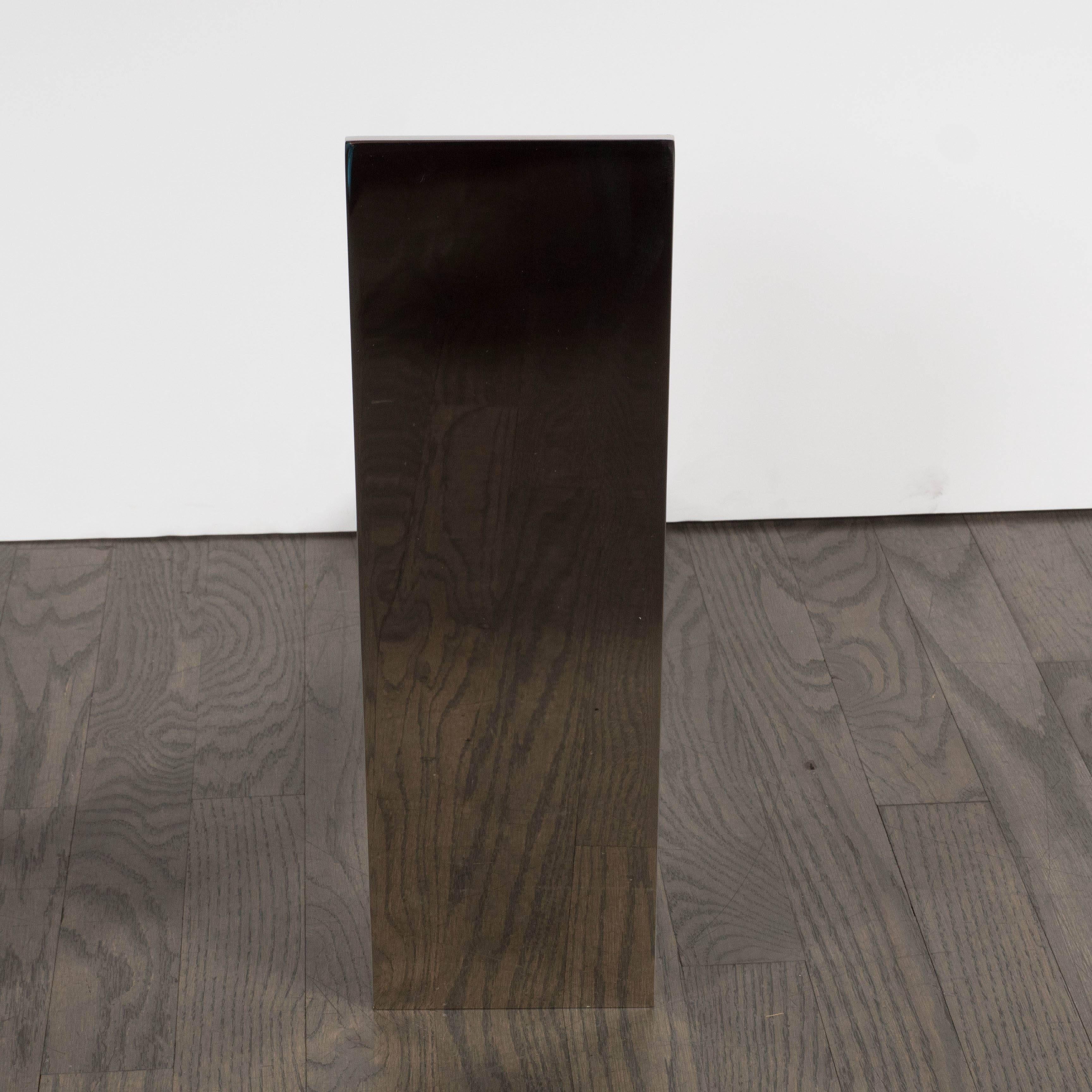 Paar modernistische:: minimalistische:: rechteckige Andirons aus poliertem Nickel (Eisen) im Angebot