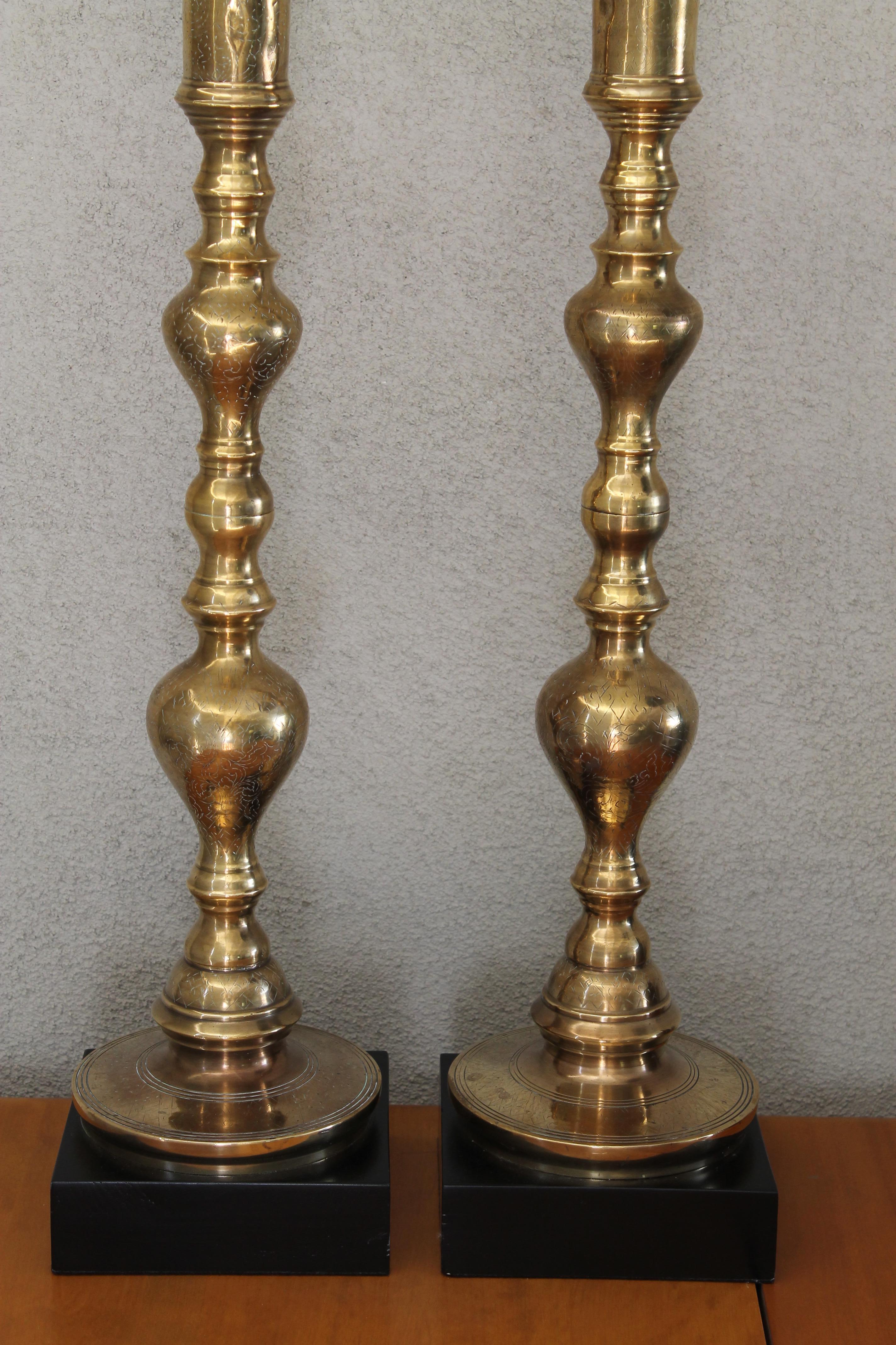 Mid-Century Modern Pair of Custom Moroccan Brass Lamps For Sale