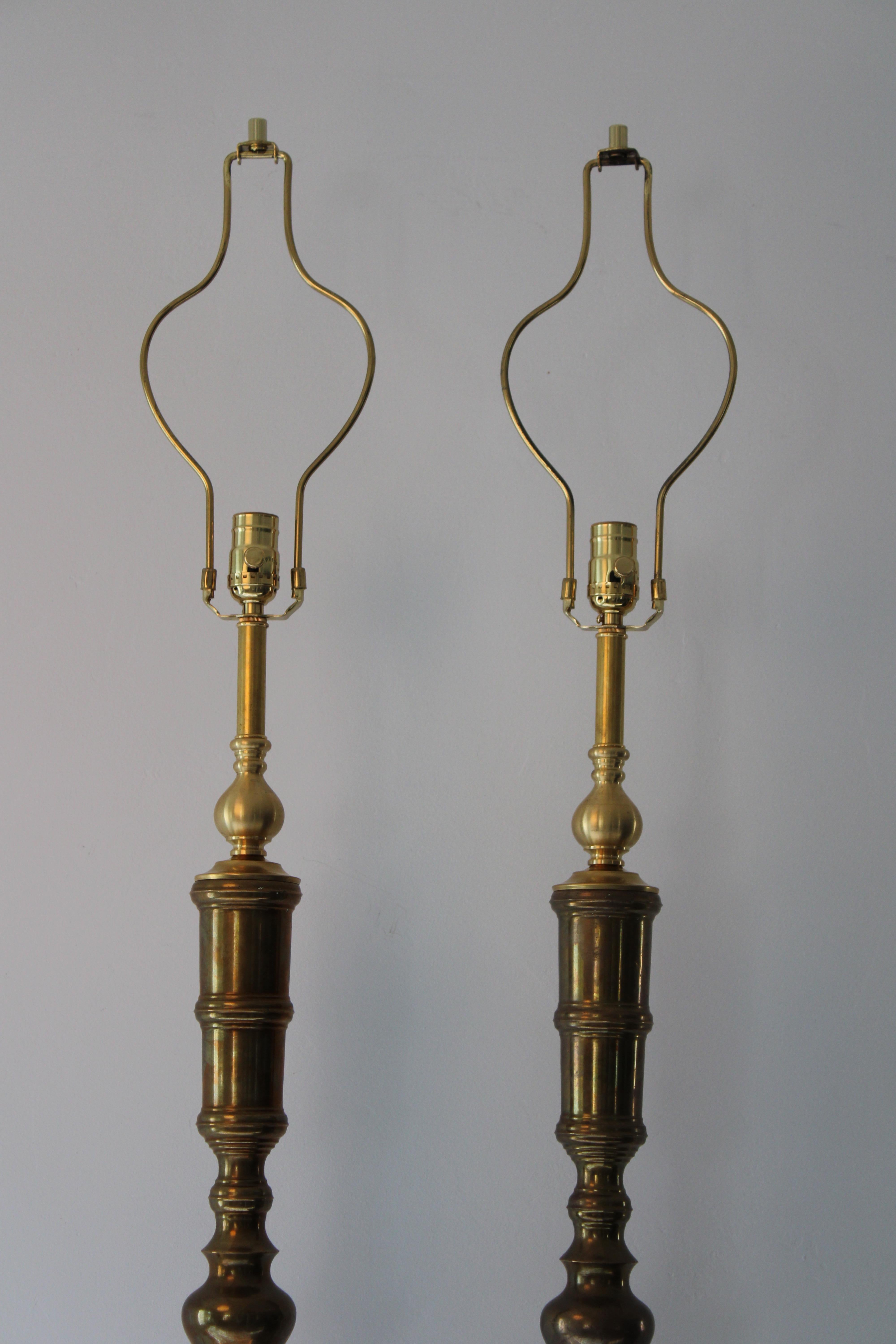 Mid-Century Modern Pair of Custom Moroccan Brass Lamps For Sale
