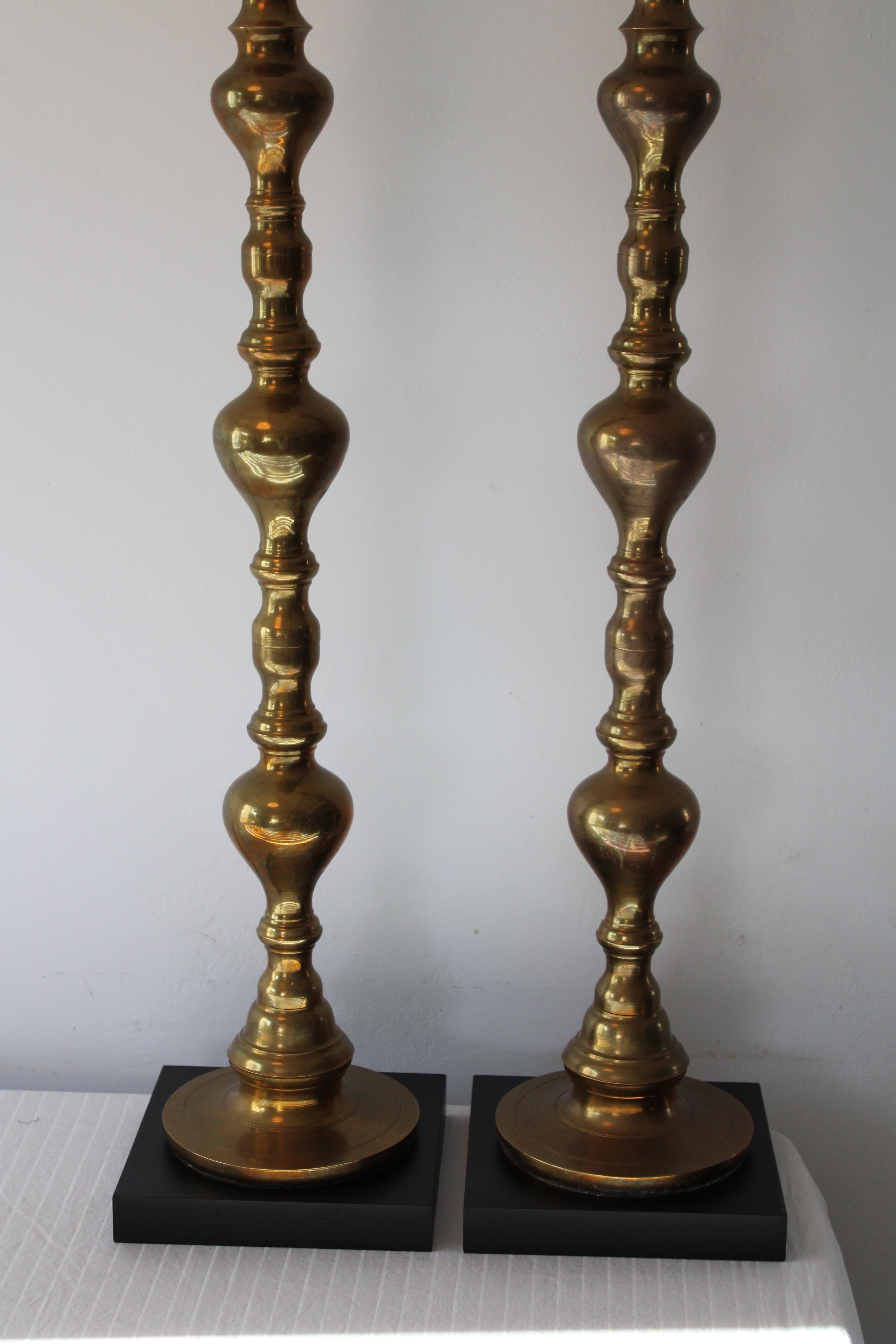 American Pair of Custom Moroccan Brass Lamps For Sale