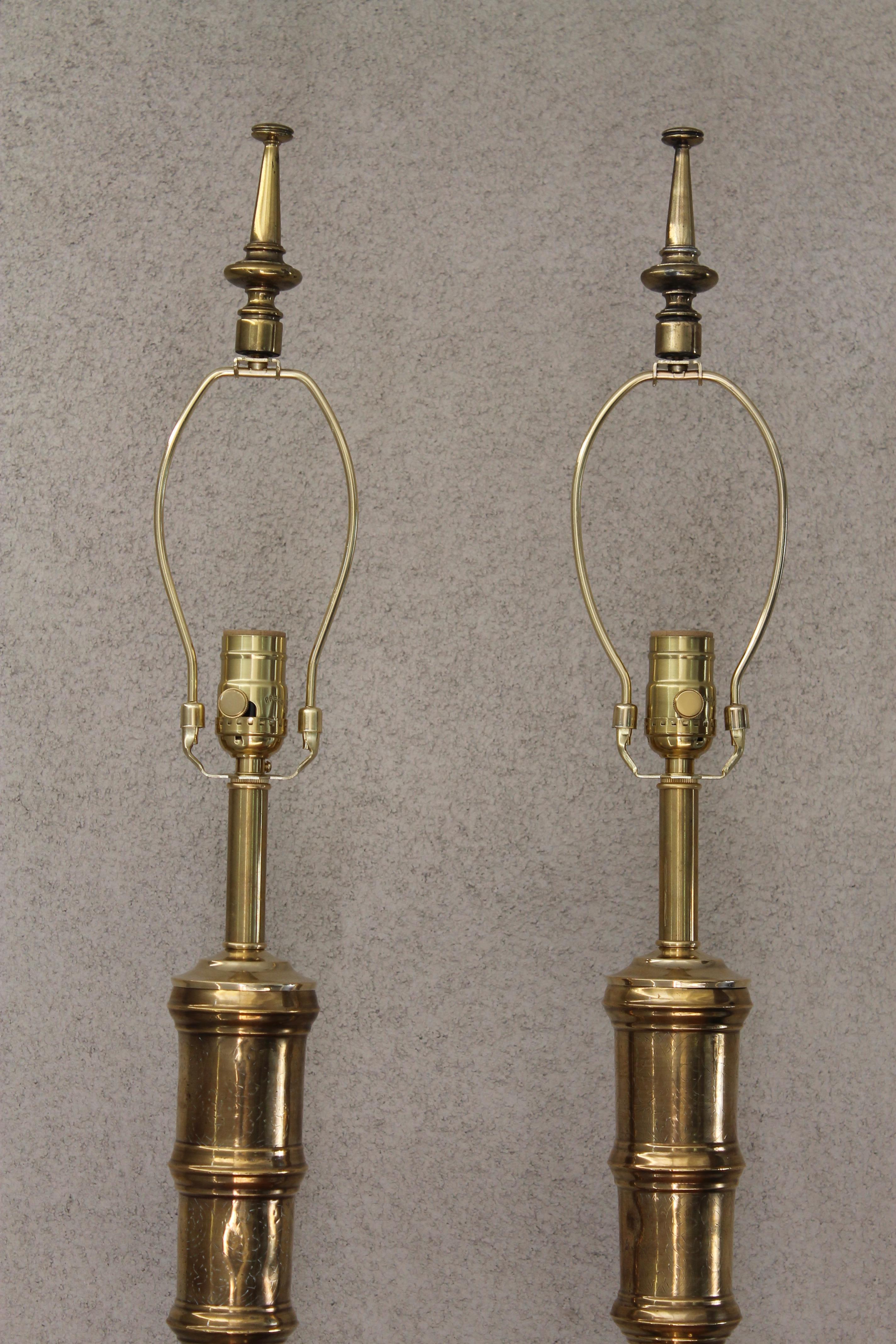 Late 20th Century Pair of Custom Moroccan Brass Lamps For Sale