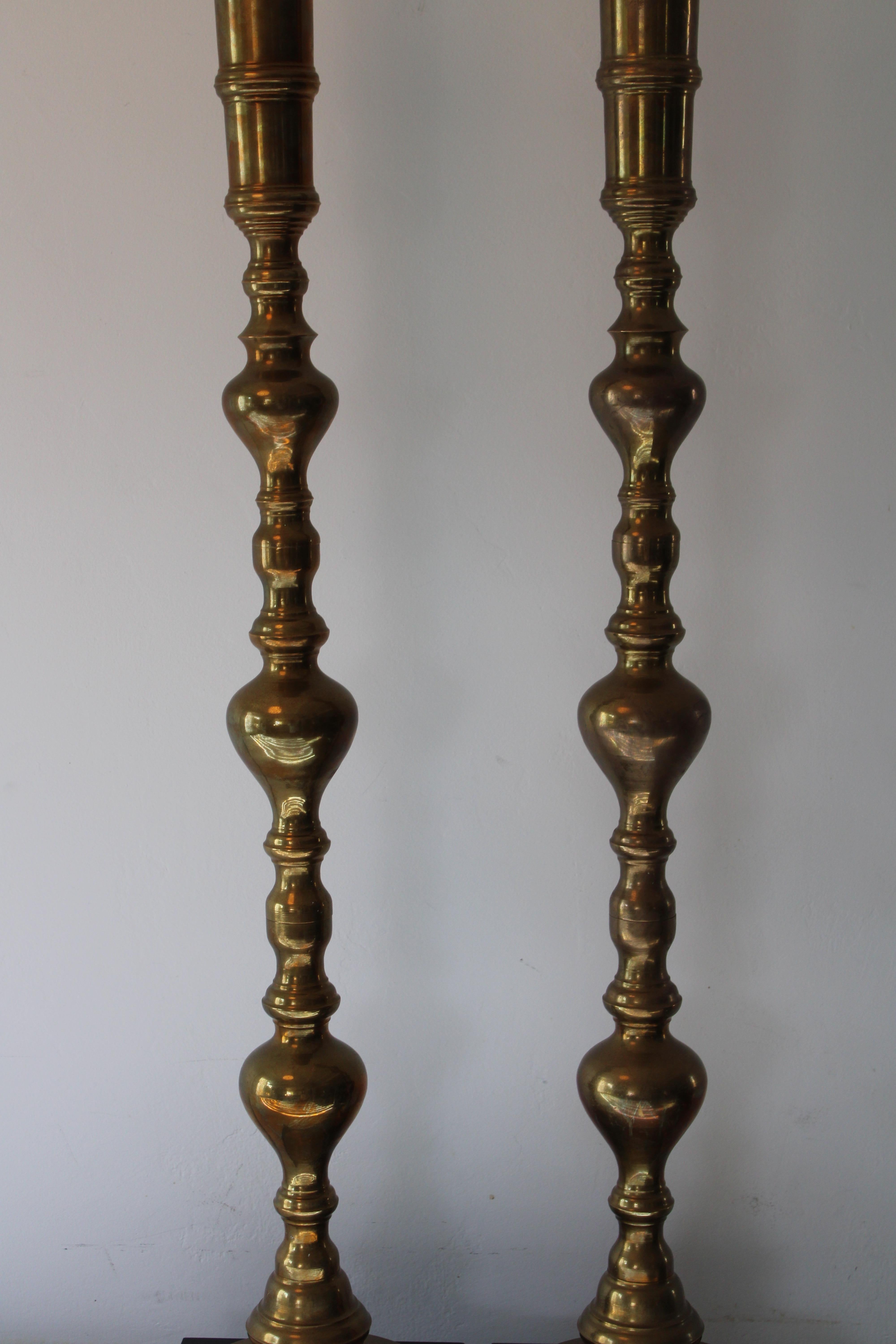 Pair of Custom Moroccan Brass Lamps In Good Condition For Sale In Palm Springs, CA