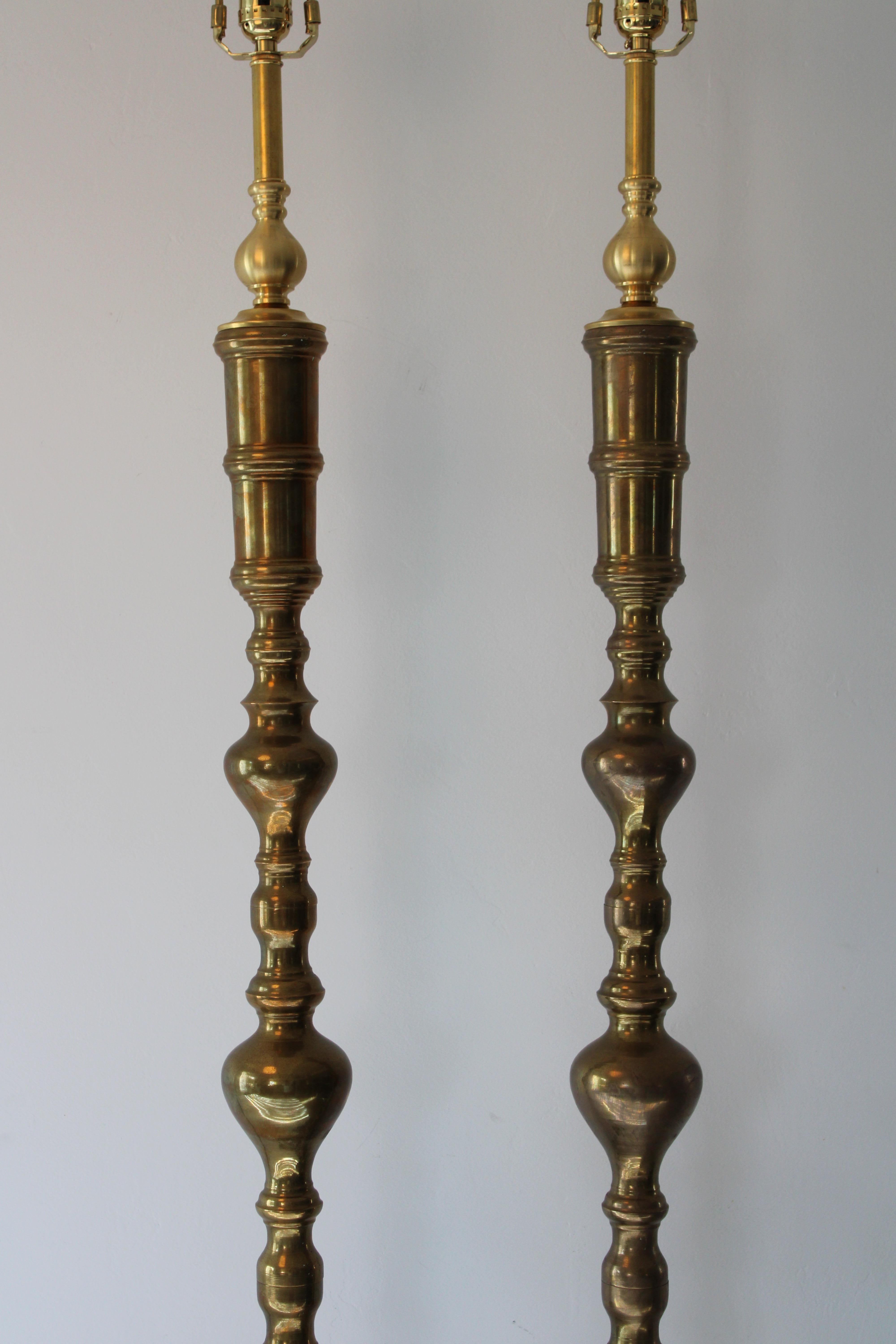 Late 20th Century Pair of Custom Moroccan Brass Lamps For Sale