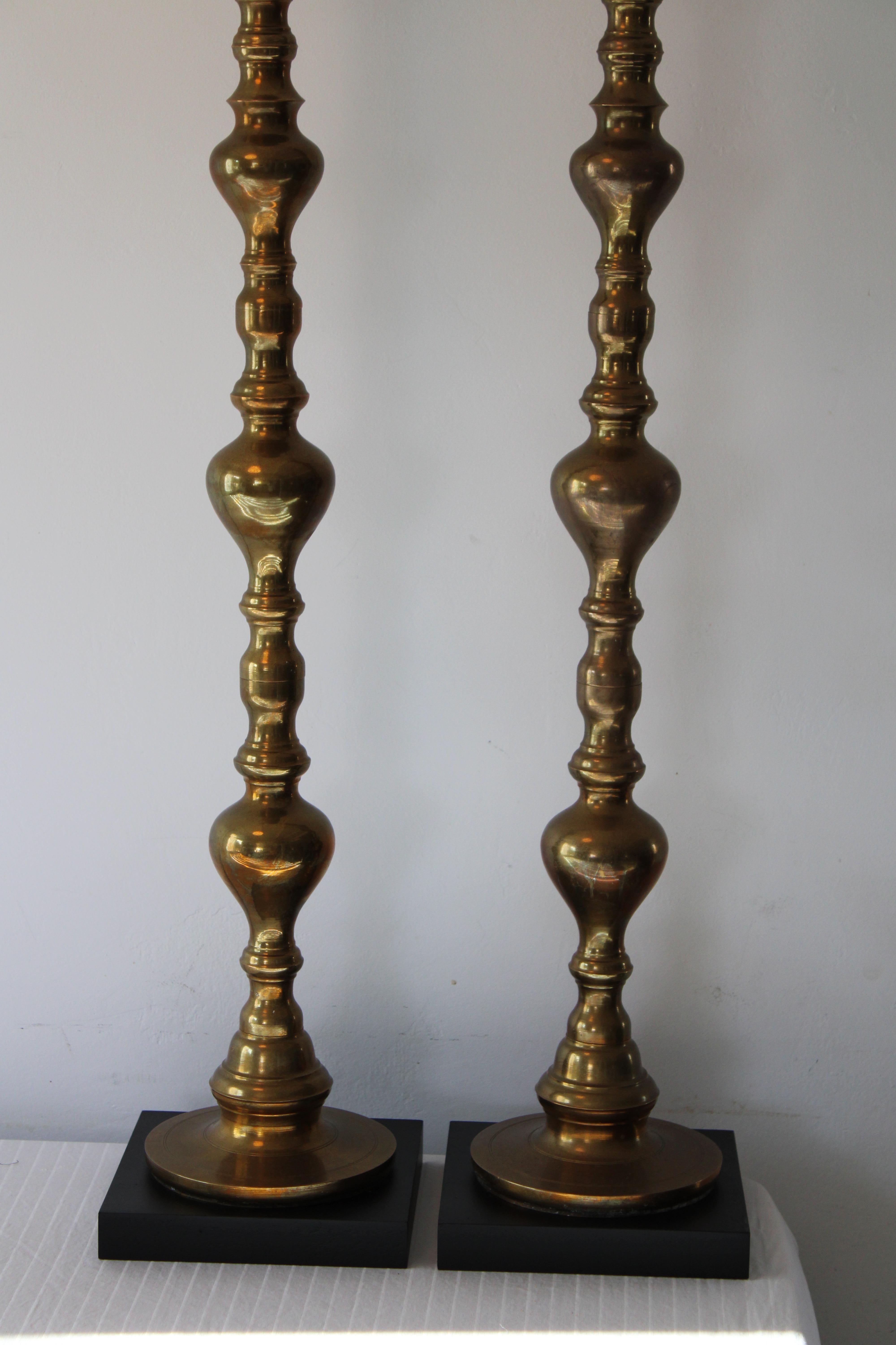 Pair of Custom Moroccan Brass Lamps For Sale 1