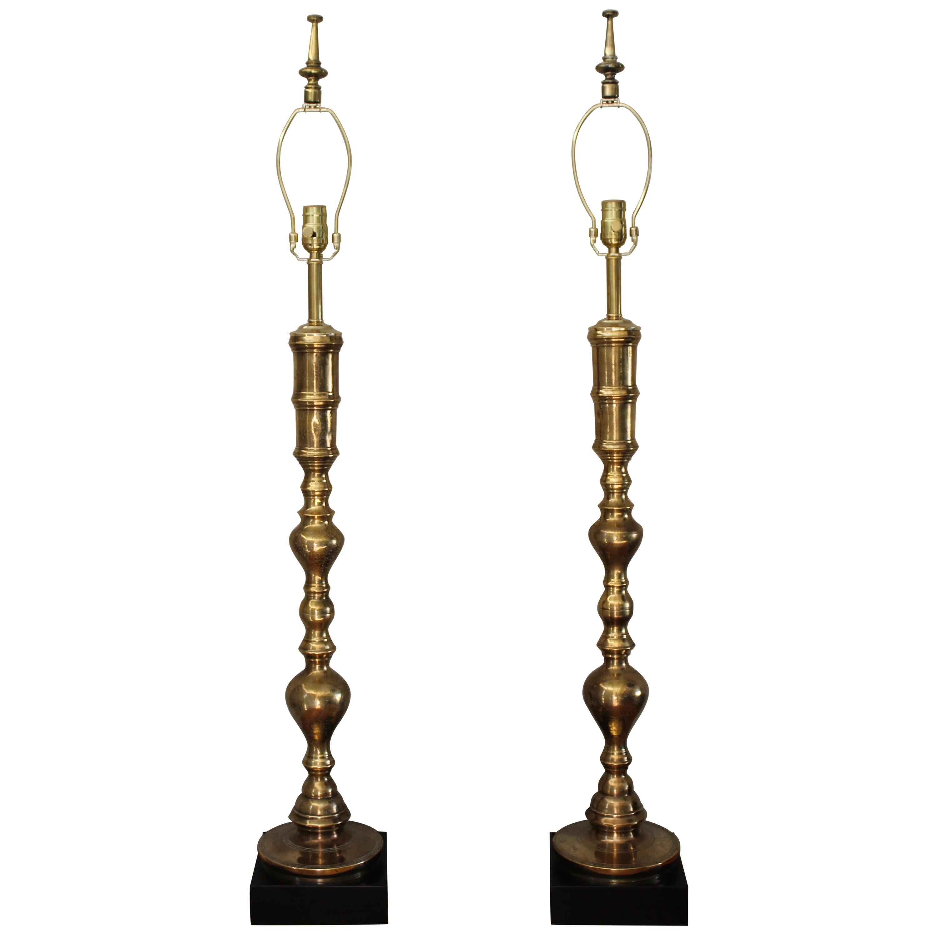 Pair of Custom Moroccan Brass Lamps For Sale