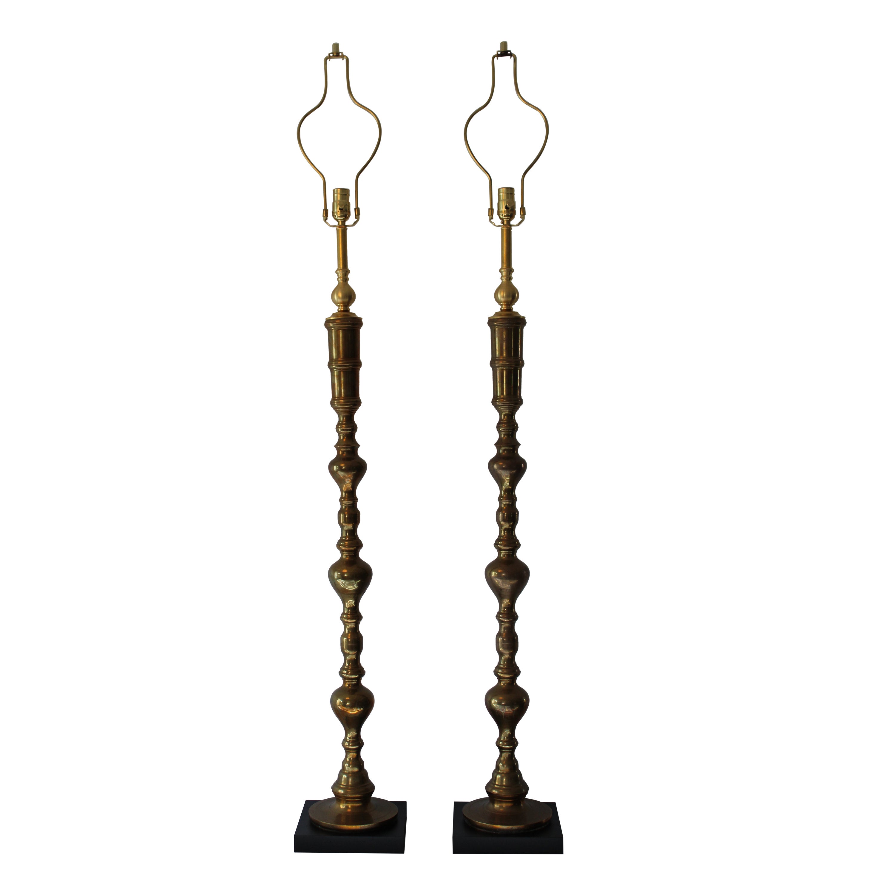 Pair of Custom Moroccan Brass Lamps For Sale