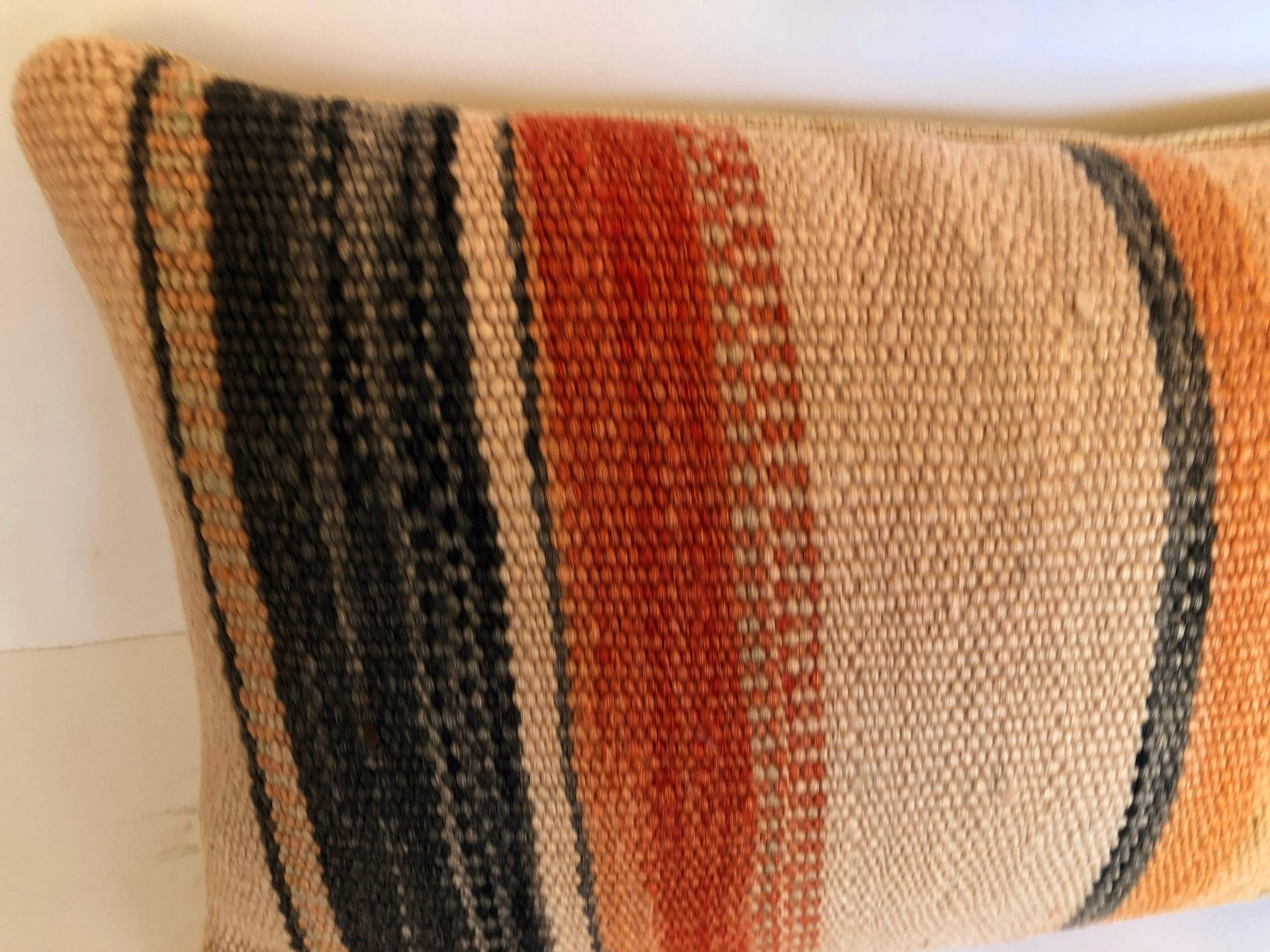 Hand-Woven Pair of Custom Moroccan Pillows Cut from a  Hand Loomed Wool Berber Rug