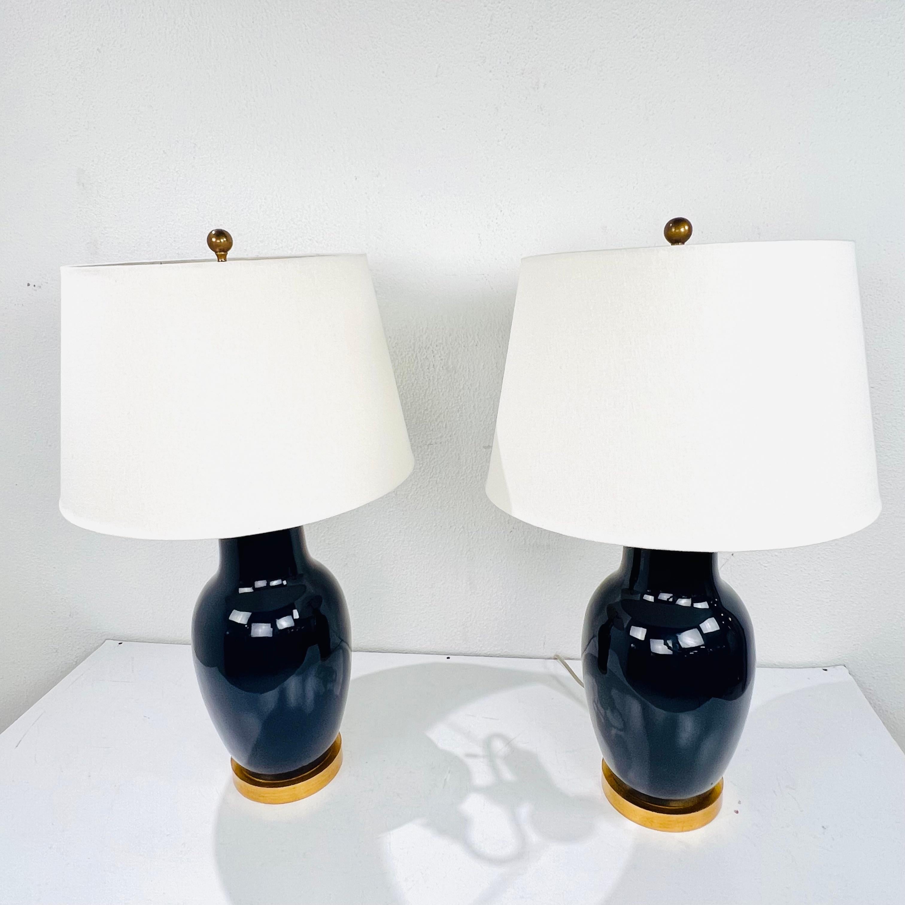 Brass Pair of Custom Mottega Table Lamps For Sale
