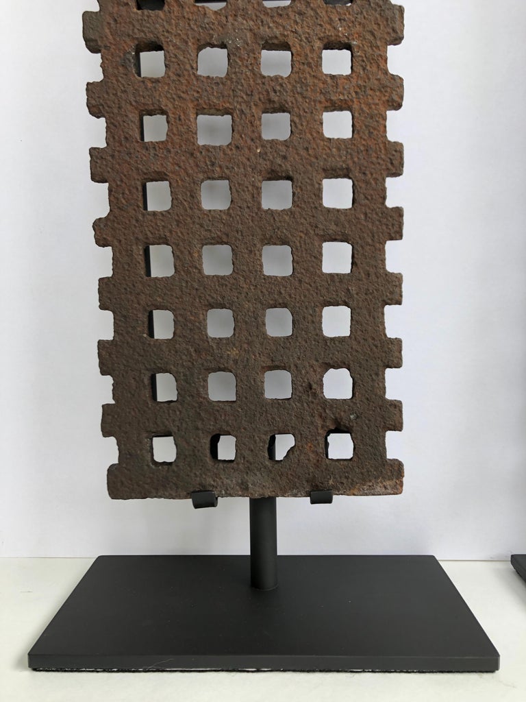 Pair of Custom Mounted Antique Cast Iron Grates from Philadelphia at