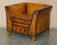 Pärchen CUSTOM MULBERRY LONDON BROWN LEATHER CHESTERFIELD ARMCHAiRS