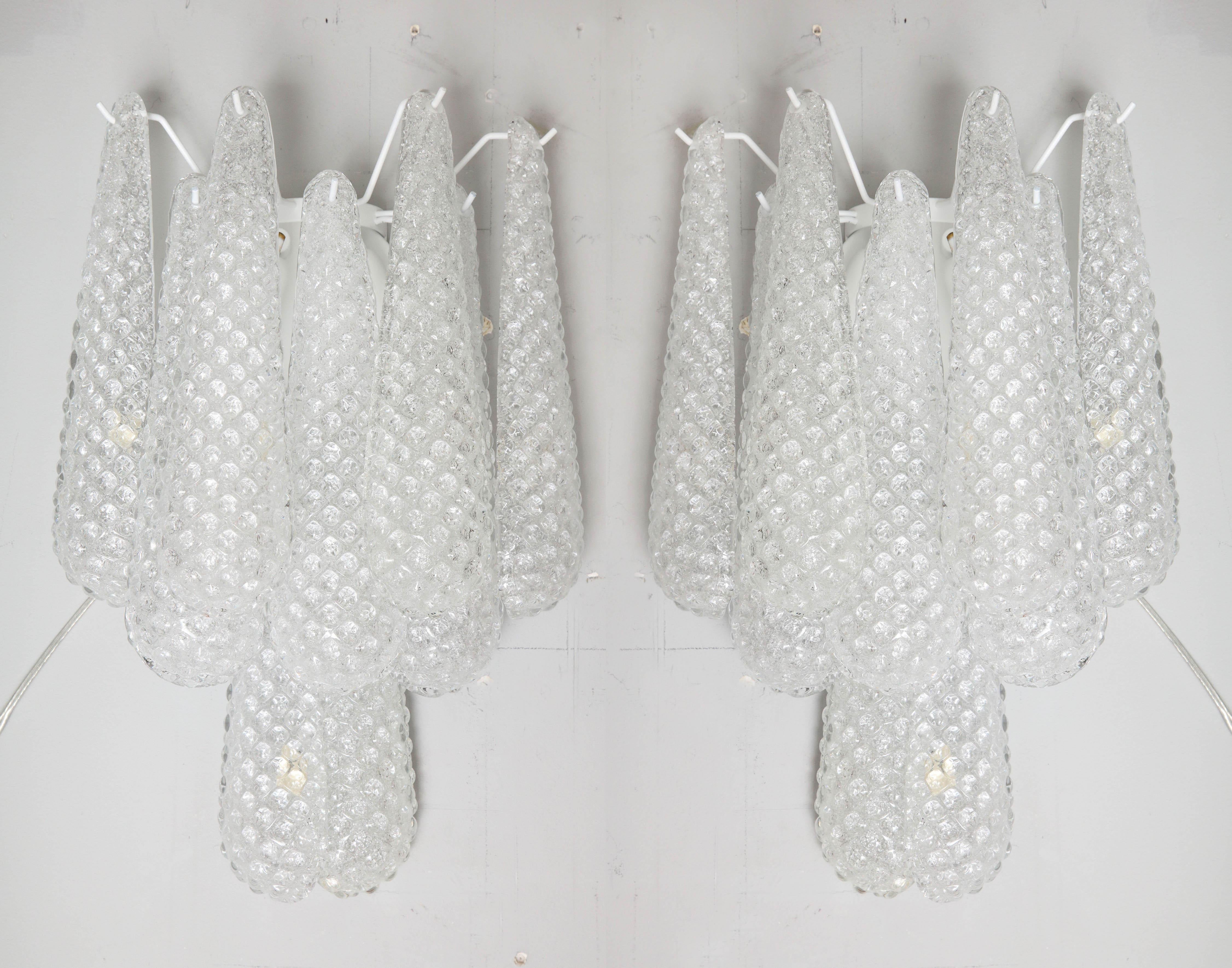 Pair of custom Murano honeycomb glass sconces - 9 pieces of glass.