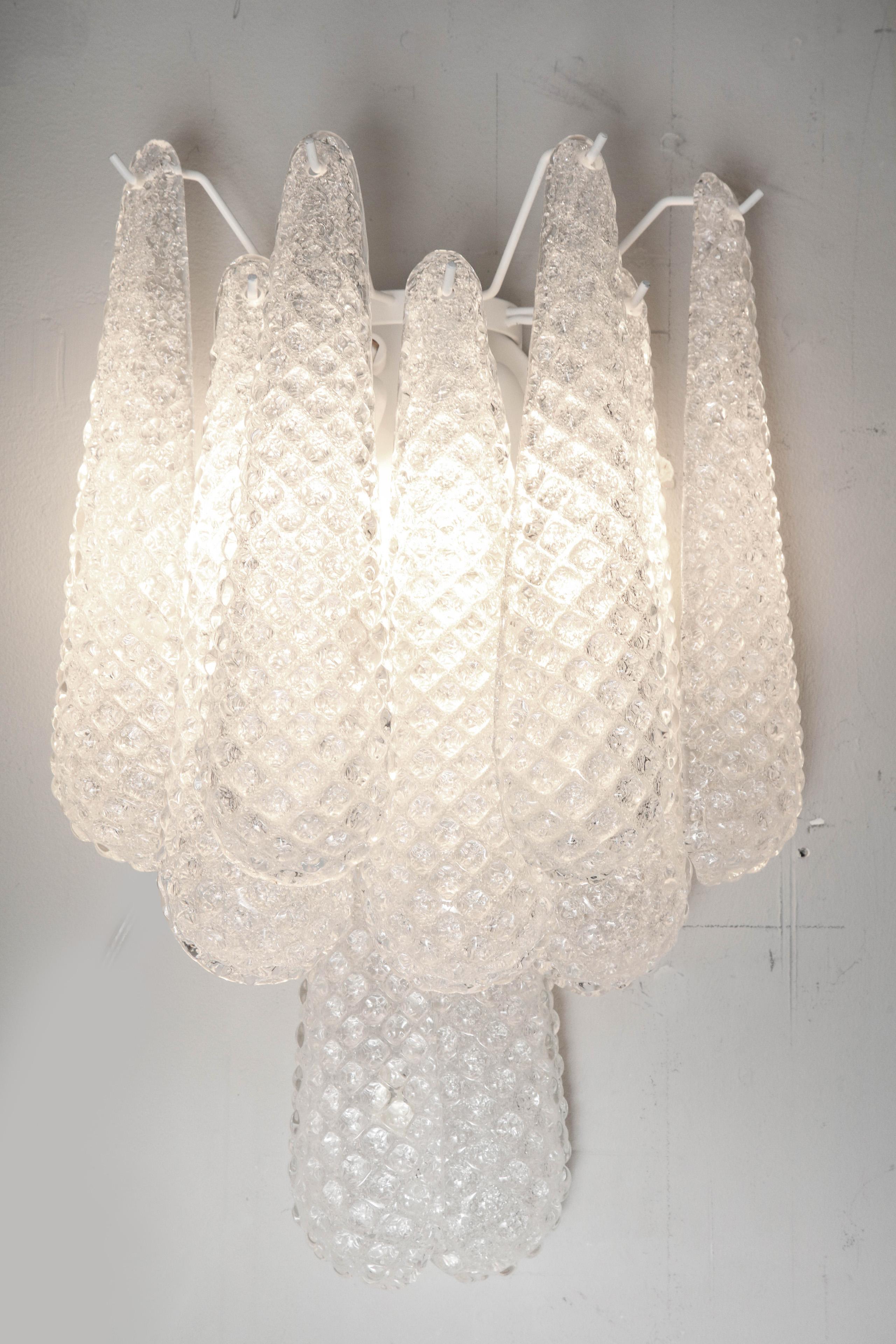 Mid-Century Modern Pair of Custom Murano Honeycomb Glass Sconces For Sale