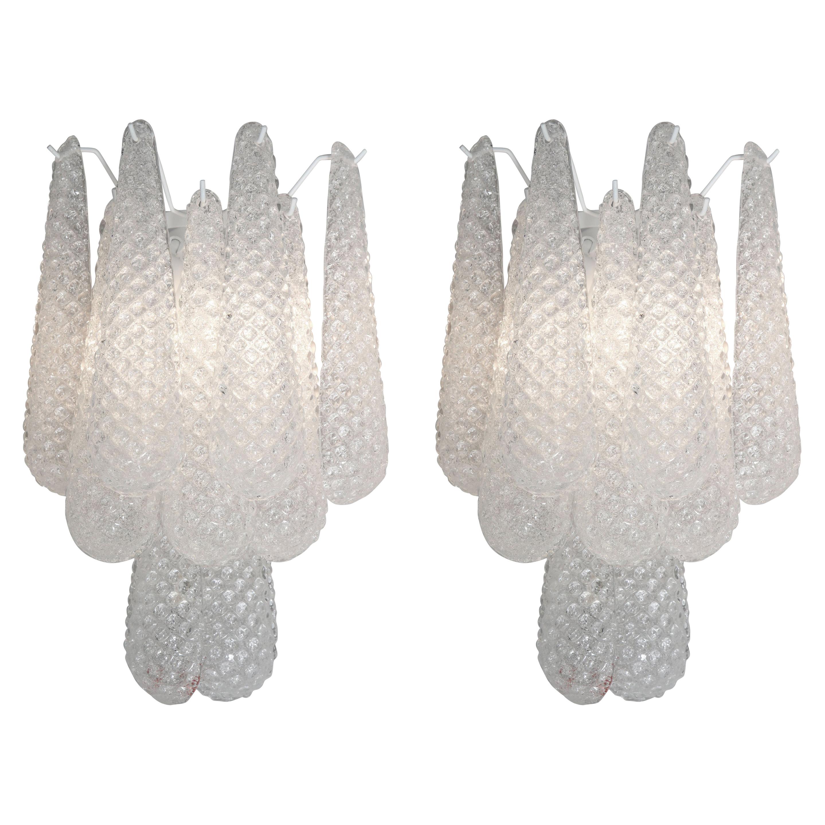 Pair of Custom Murano Honeycomb Glass Sconces