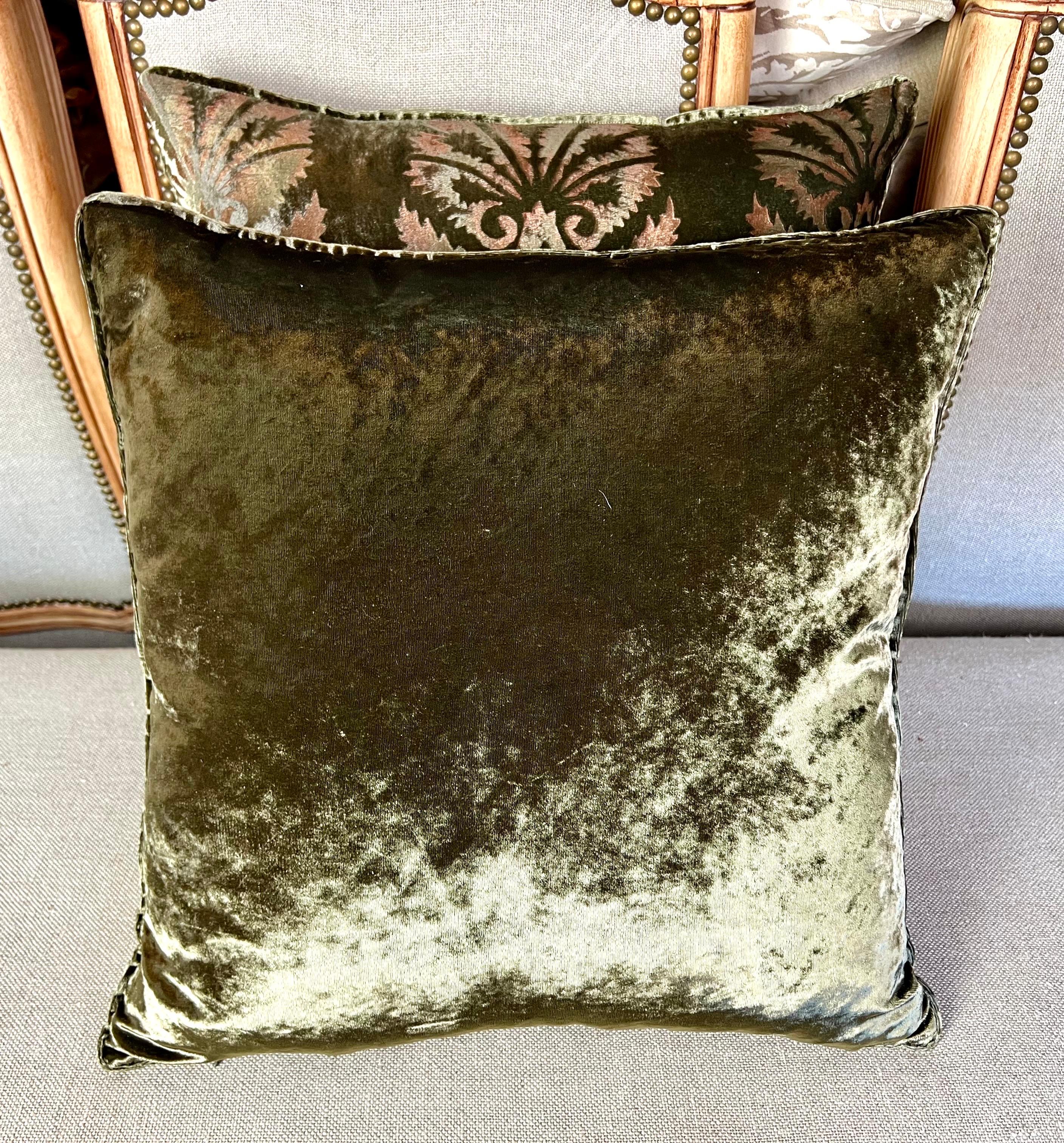 20th Century Pair of Custom Nomi Textiles Velvet Stenciled Pillows For Sale