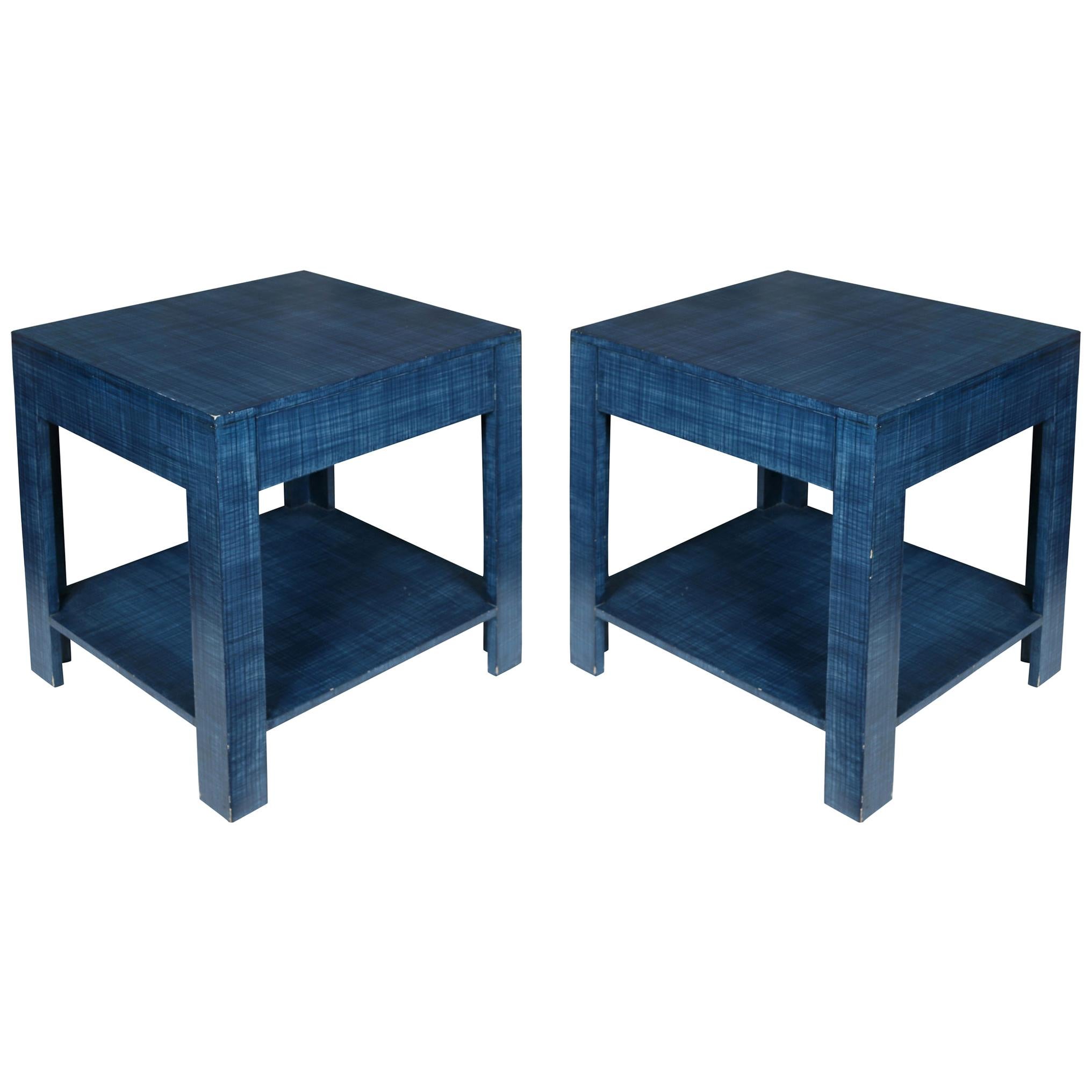 Pair of Custom Painted Blue Tables