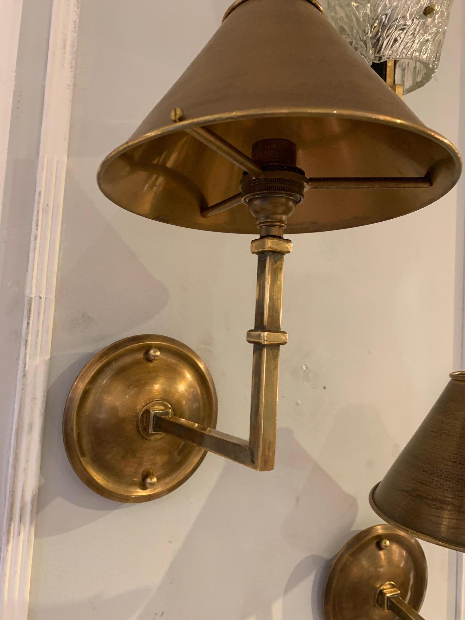 Pair of Custom Patinated Brass Sconces In New Condition For Sale In New York, NY