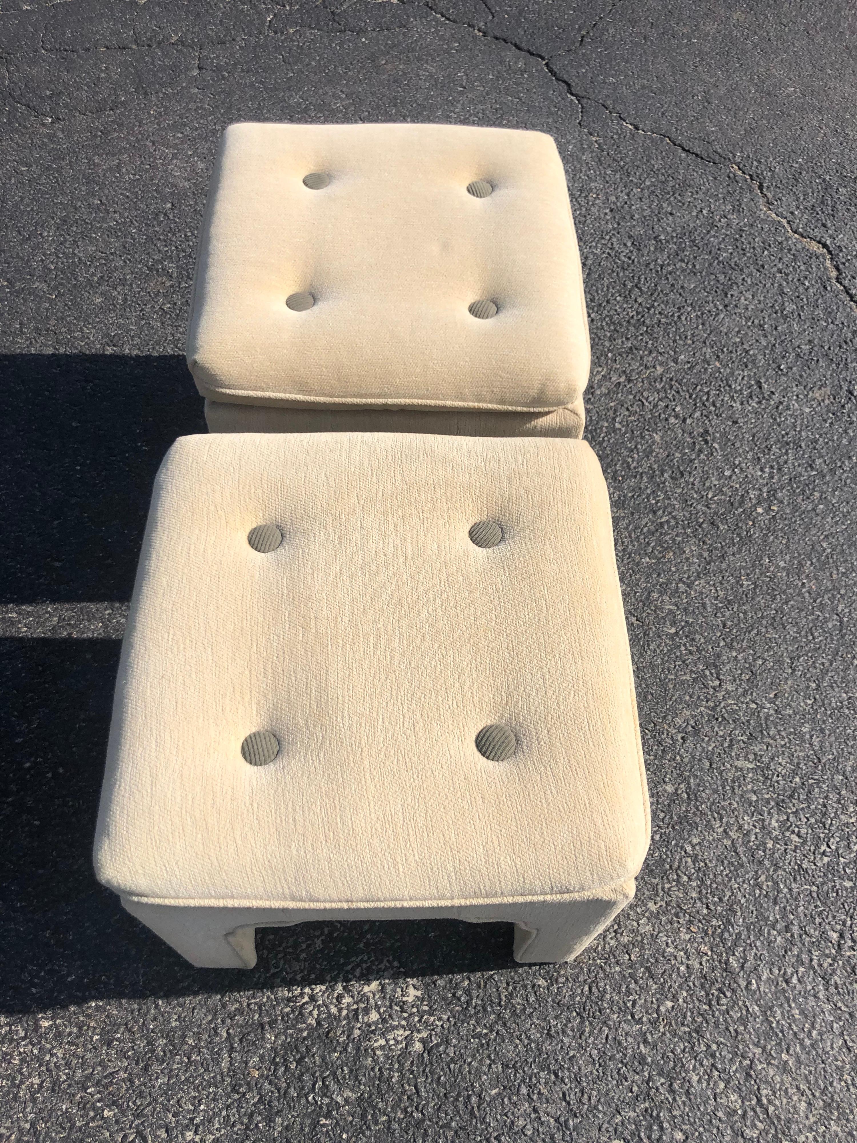 Pair of Custom Pillow Top Upholstered Ottomans In Good Condition In Redding, CT
