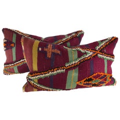 Pair of Custom Pillows by Maison Suzanne Cut from a Vintage Moroccan Berber Rug