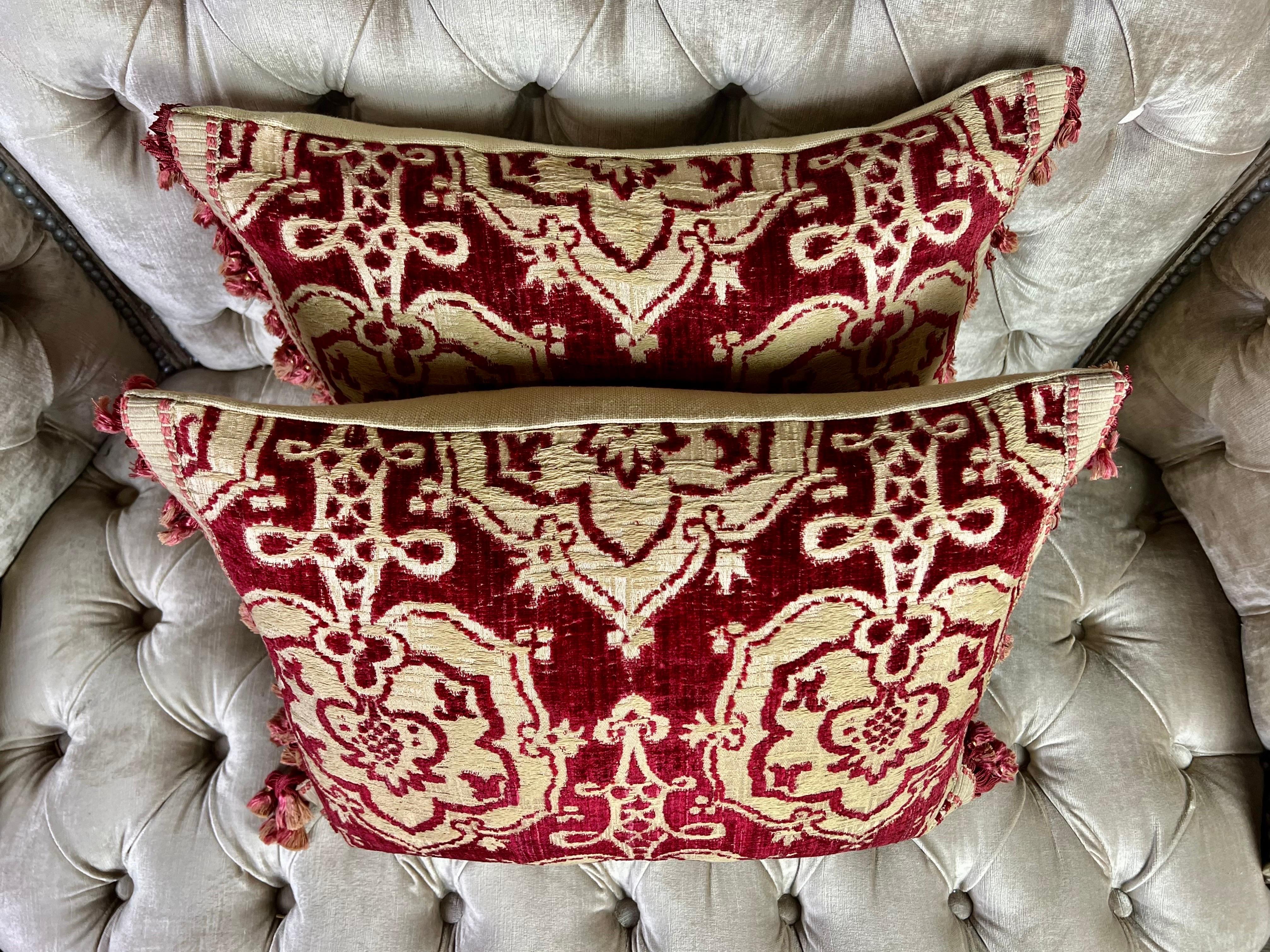 Pair of Custom Pillows Made w/ Antique Italian Brocade For Sale 1