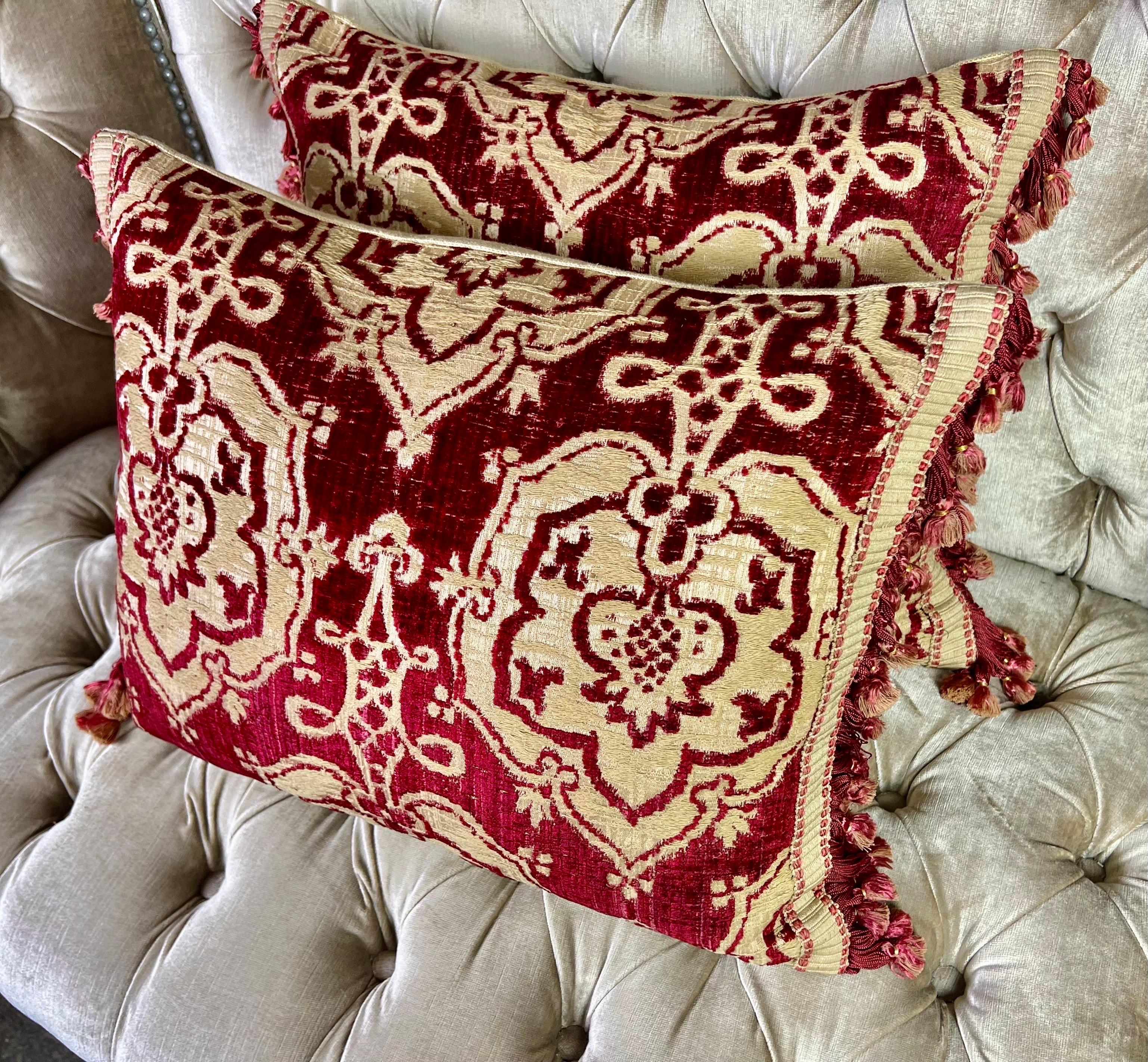 Pair of Custom Pillows Made w/ Antique Italian Brocade For Sale 2
