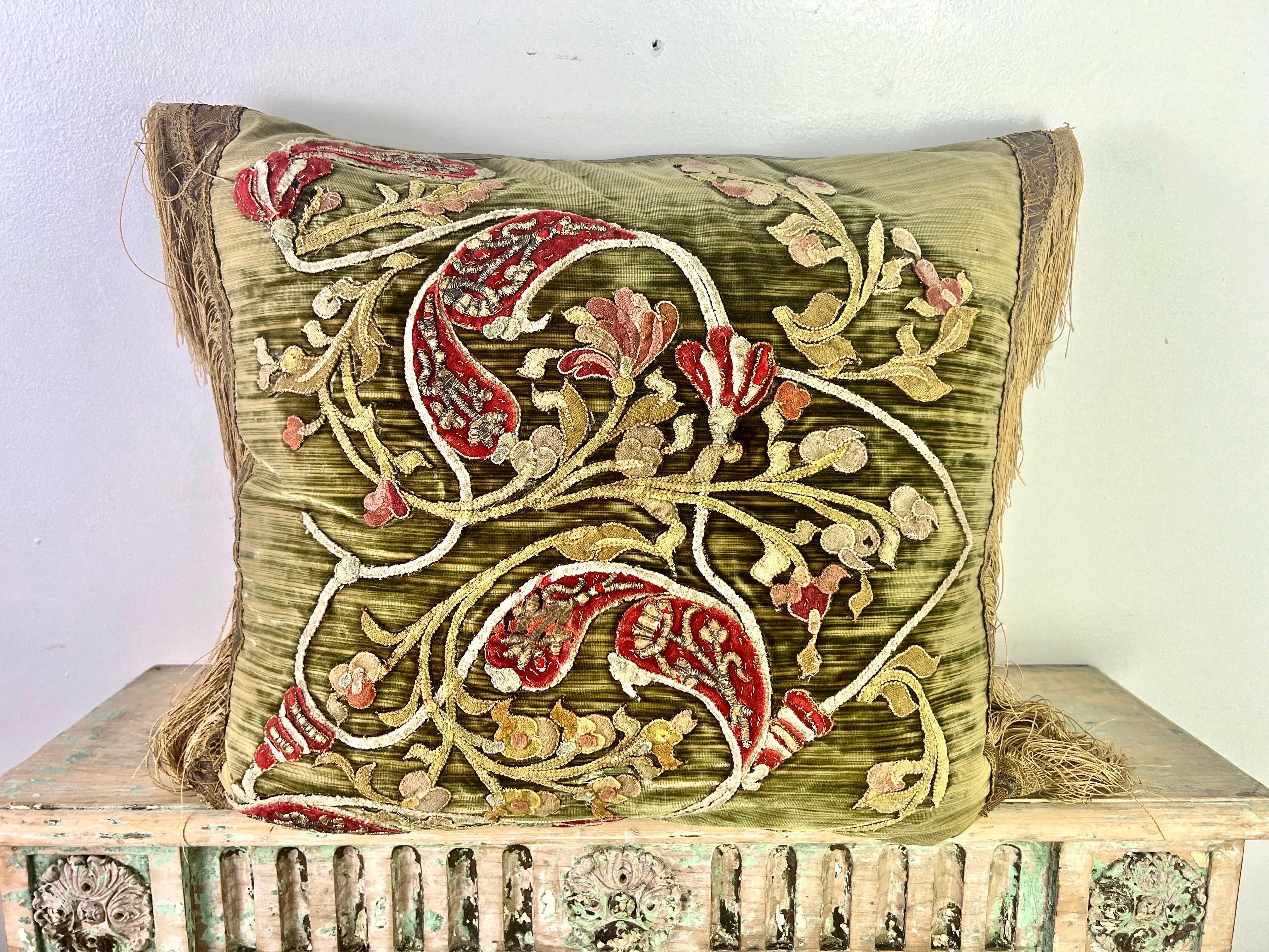 Baroque Pair of Custom Pillows w/ 18th C. Textile Fronts For Sale